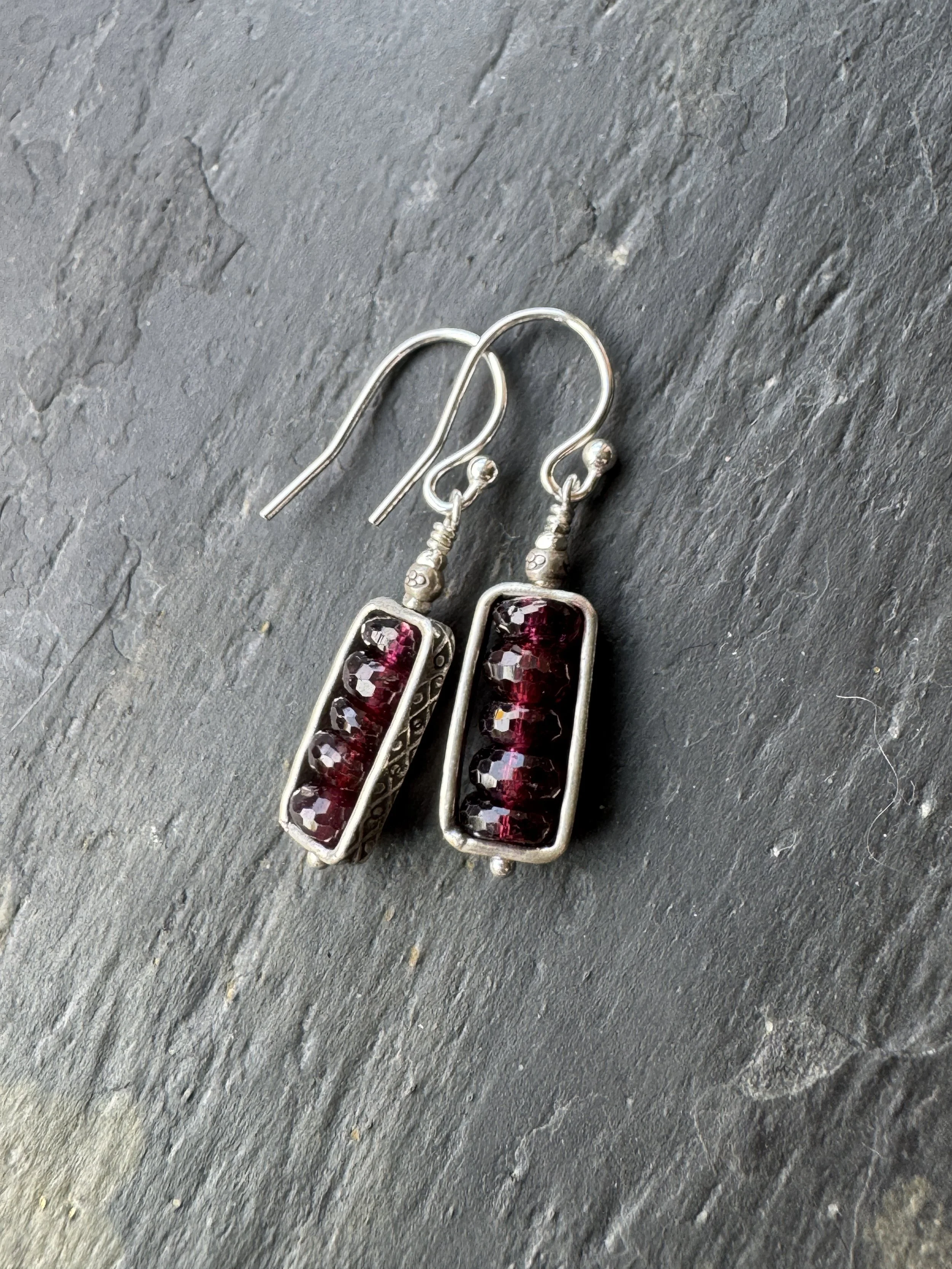 Garnet and Thai Silver Frame Earrings 5