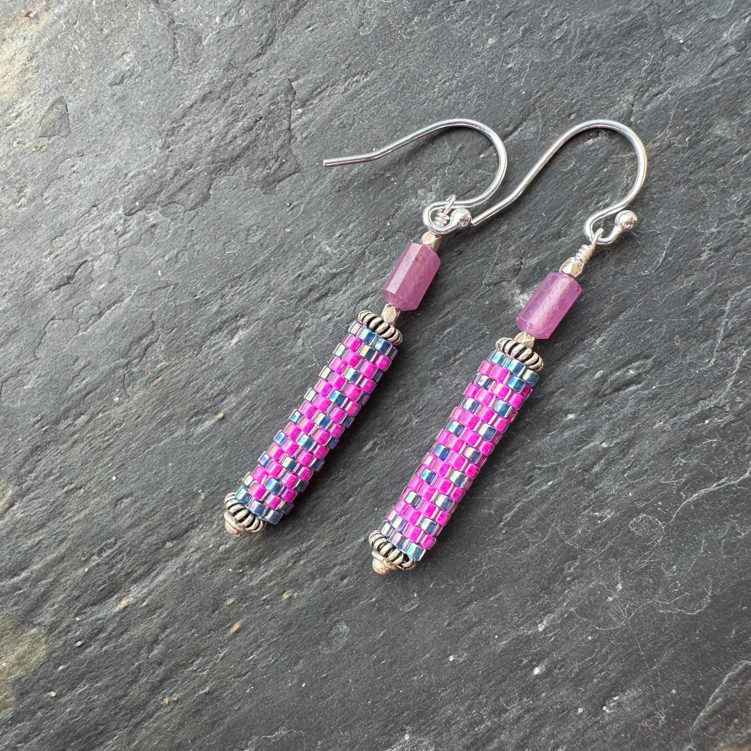 Stitched Earrings With Ruby