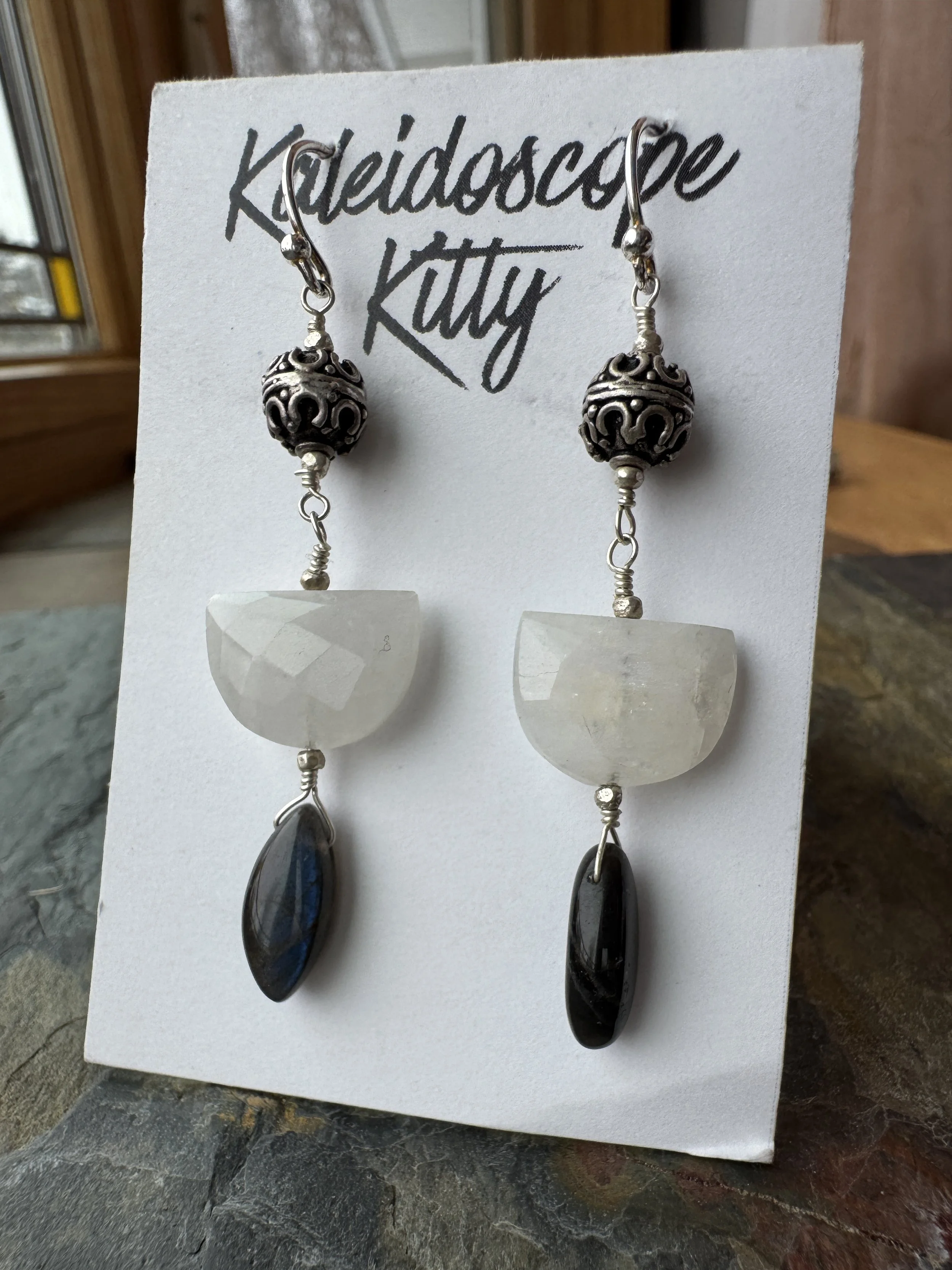 Labradorite and Rainbow Moonstone Earrings