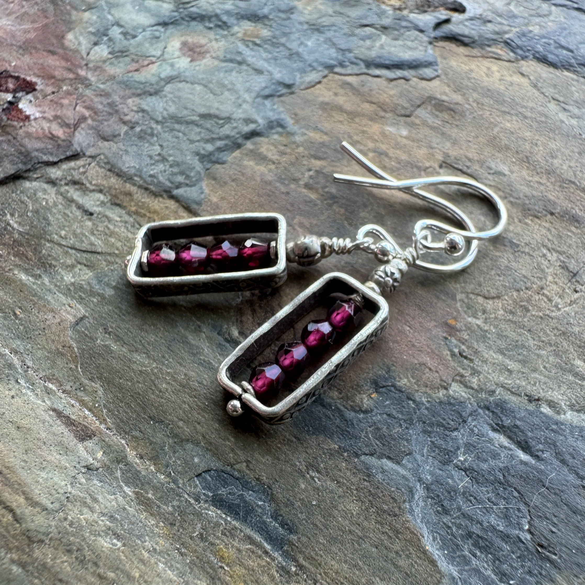 Garnet and Thai Silver Frame Earrings 4