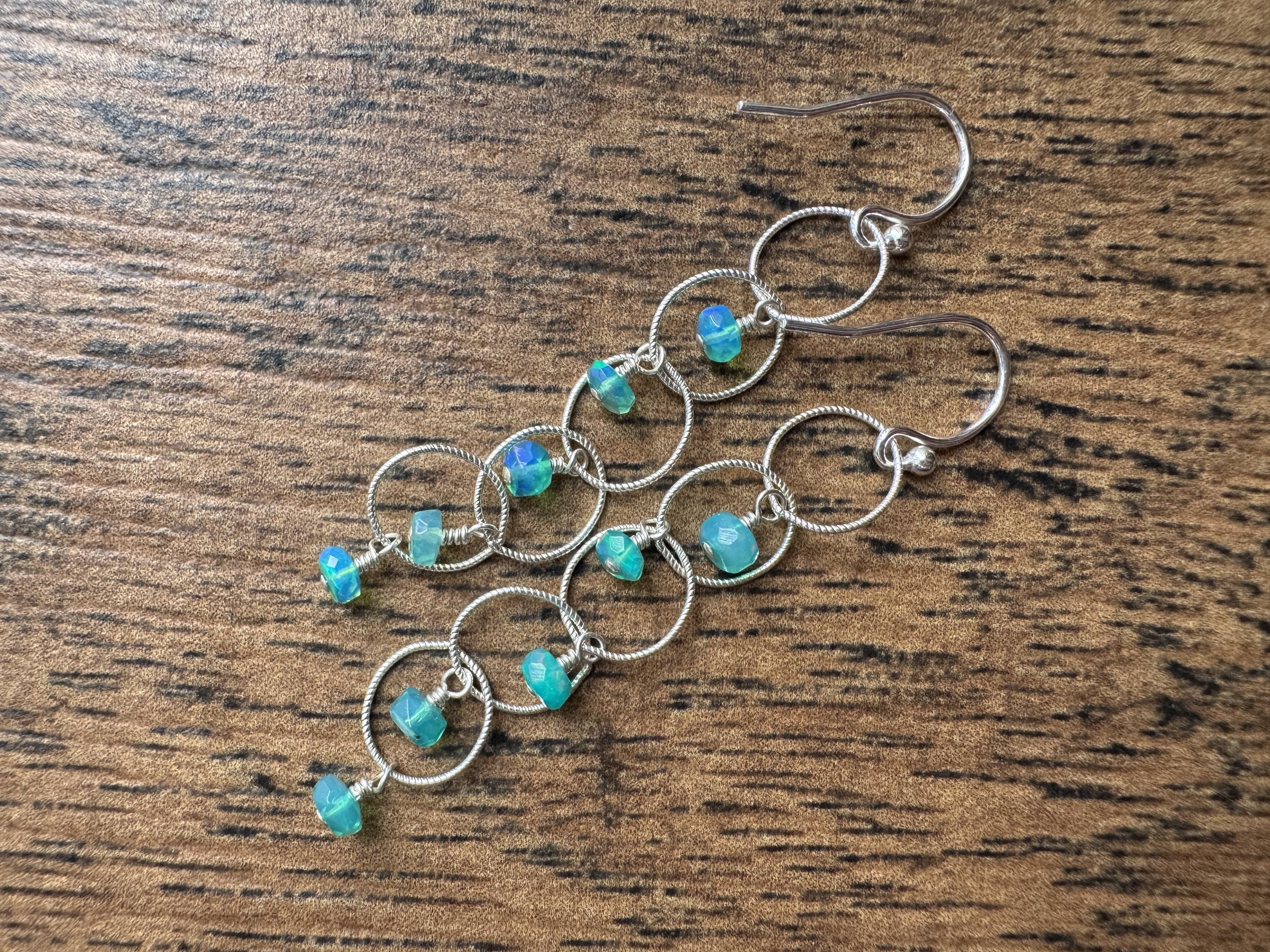 Silver Gem and twisted Circle Earrings in Dyed Opal