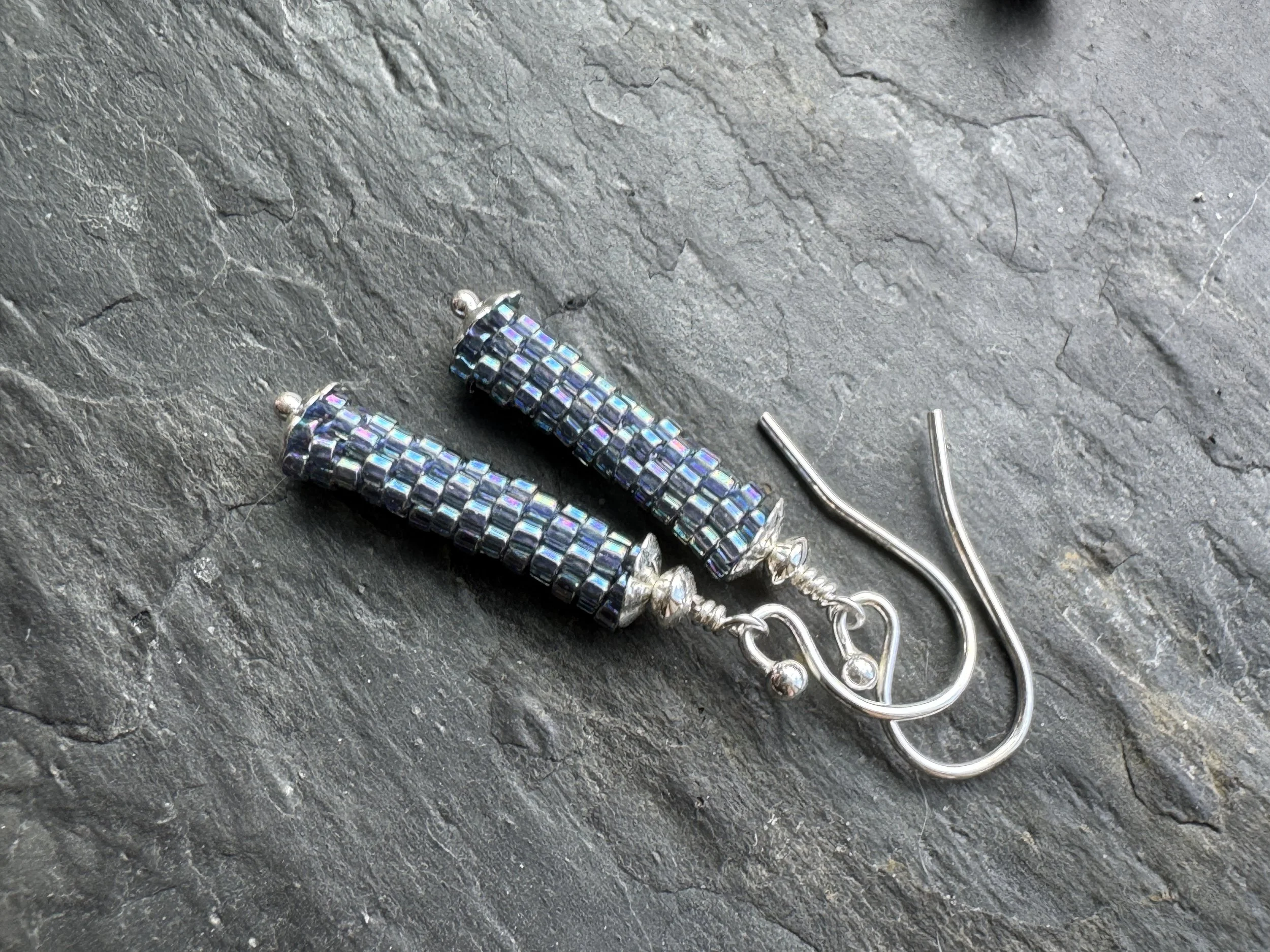 Stitched Earrings with Silver Accents 2