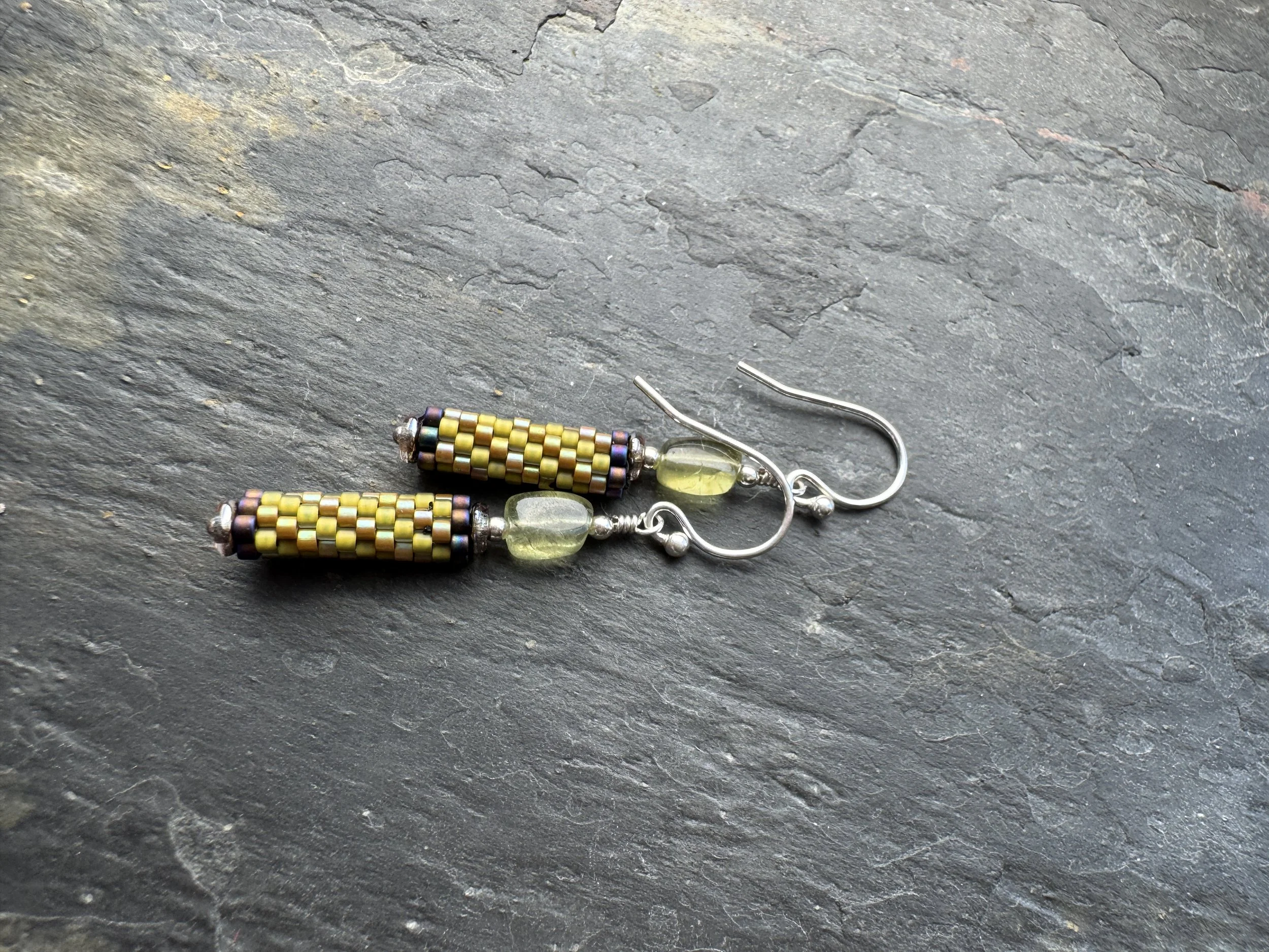 Stitched Earrings With Green Kyanite