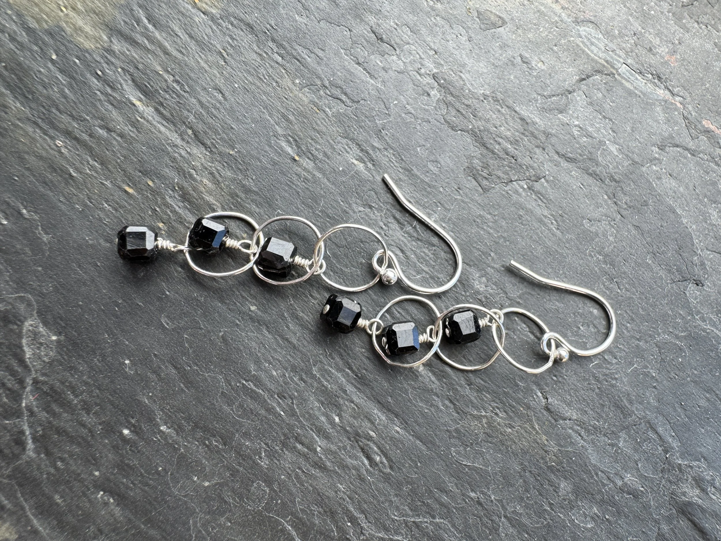 Silver Gem and Circle Earrings in Spinel Cubes