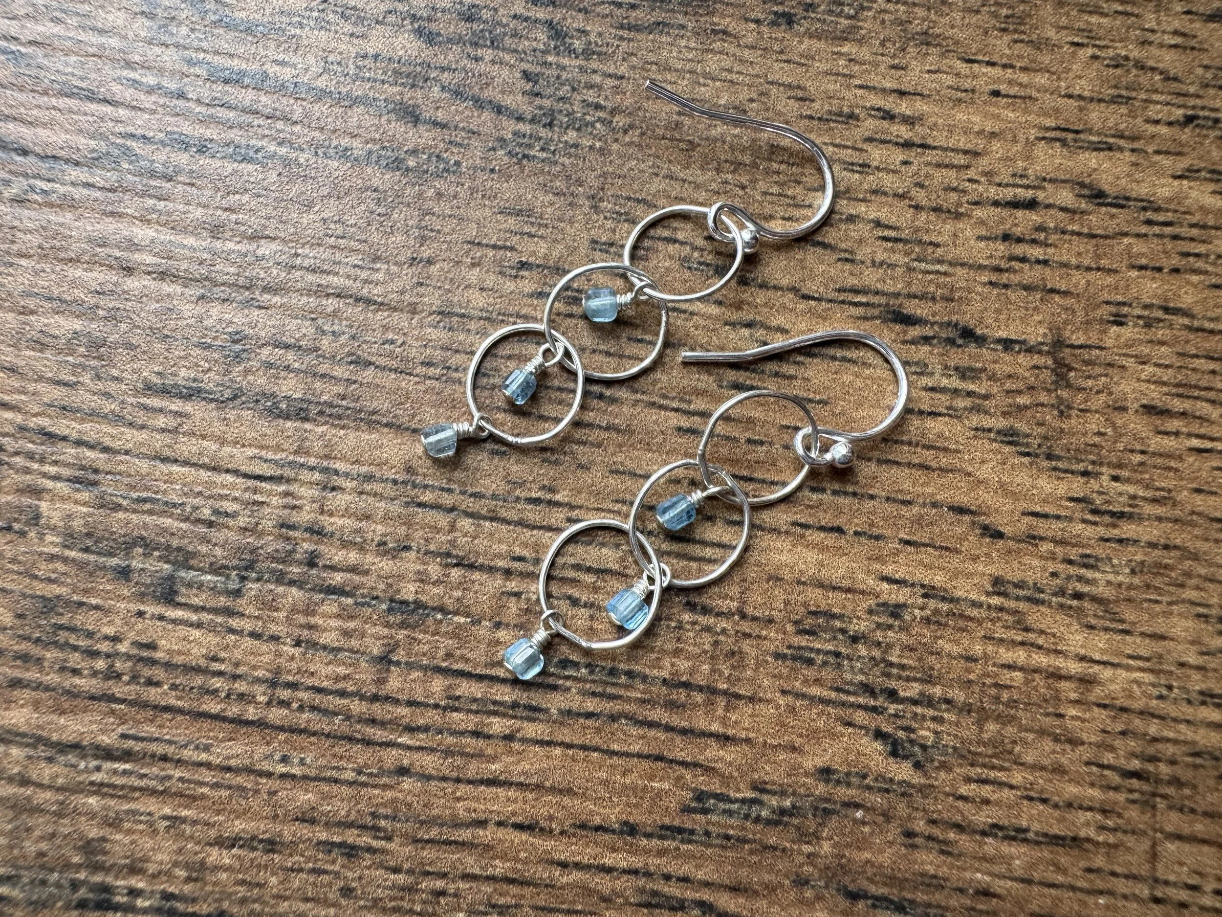Silver Gem and Circle Earrings in Devil Blue Aquamarine
