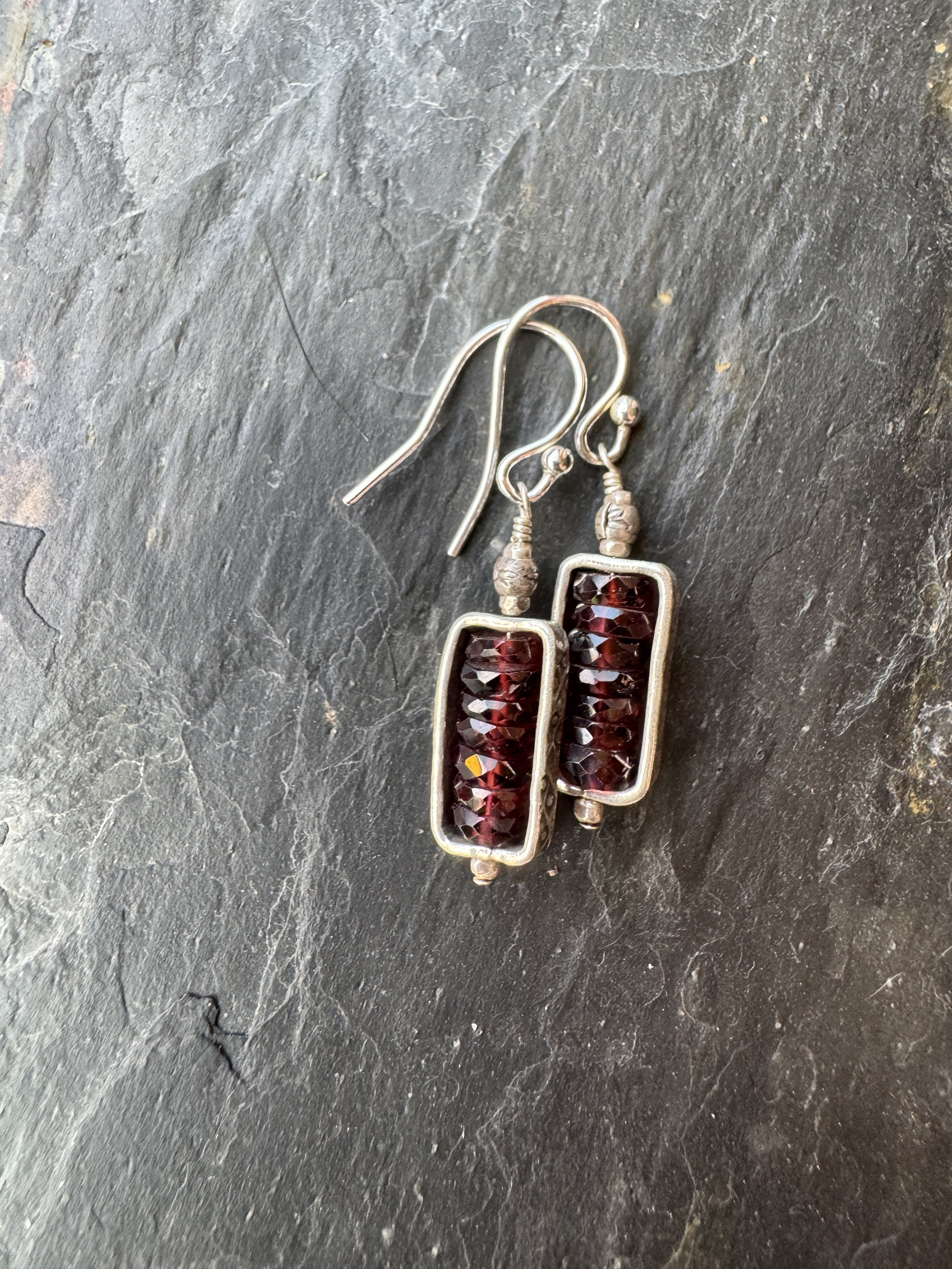 Garnet and Thai Silver Frame Earrings 7