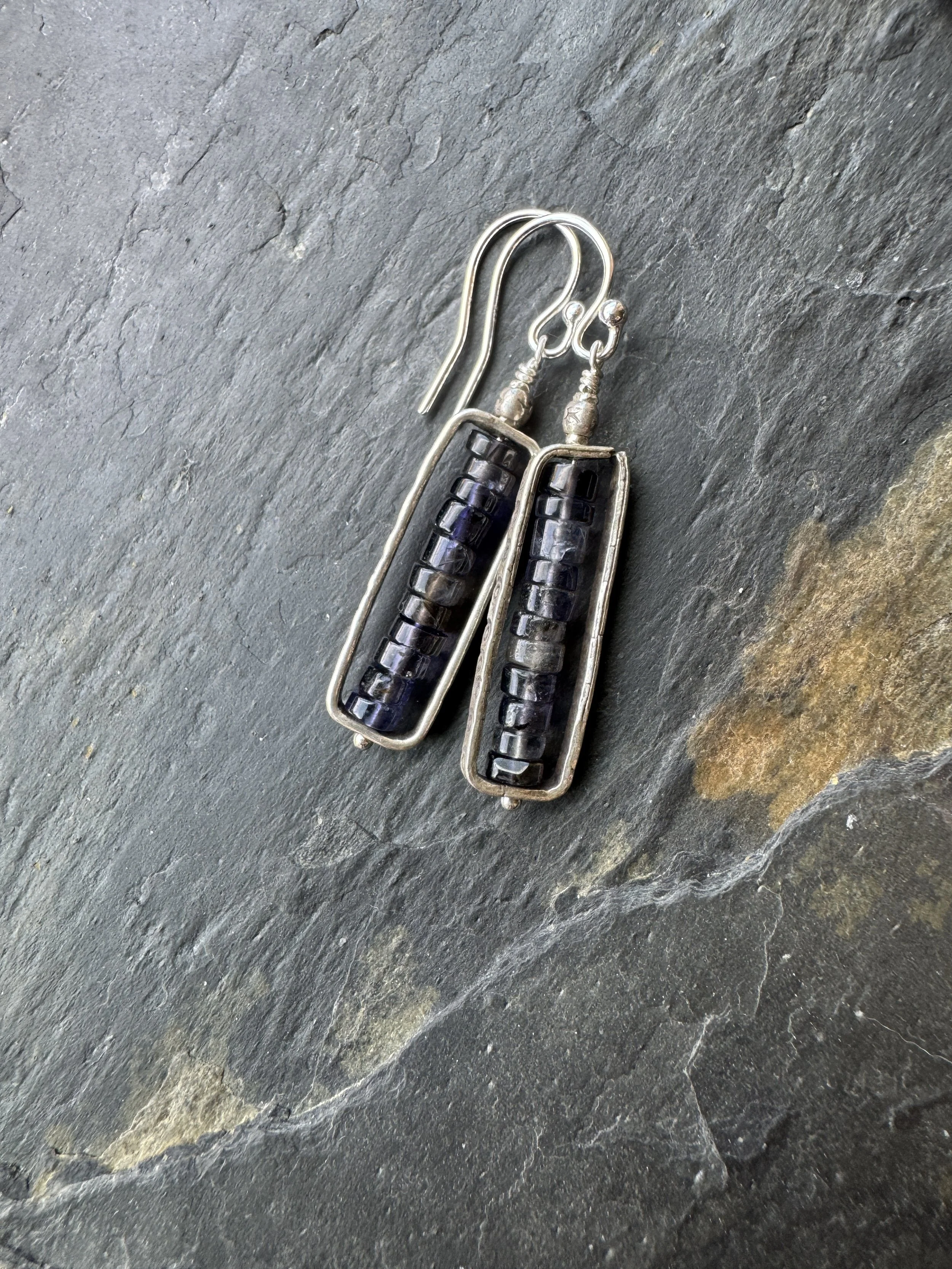 Iolite and Thai Silver Frame Earrings