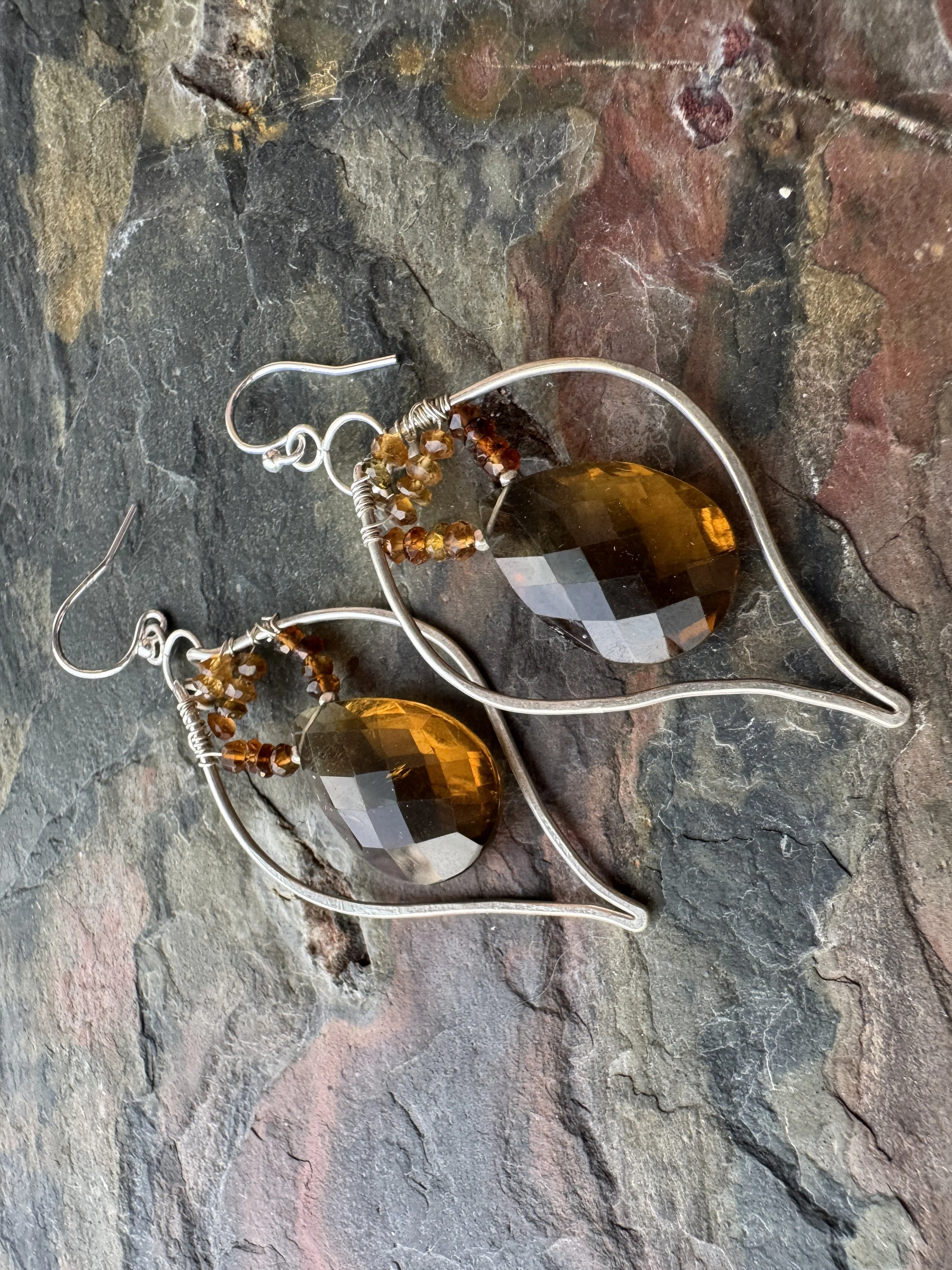 whisky quartz and Silver Frame Earrings