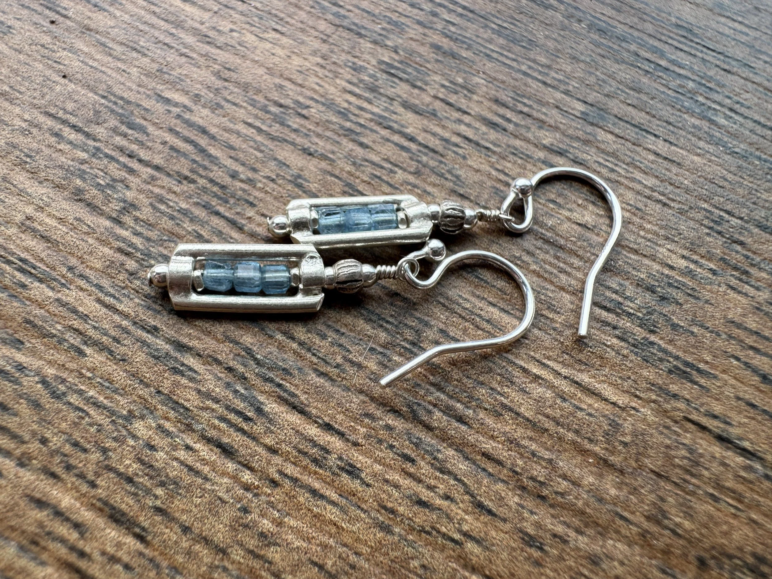 Devil Blue Aquamarine and Thai Silver Shortie Frame Earrings