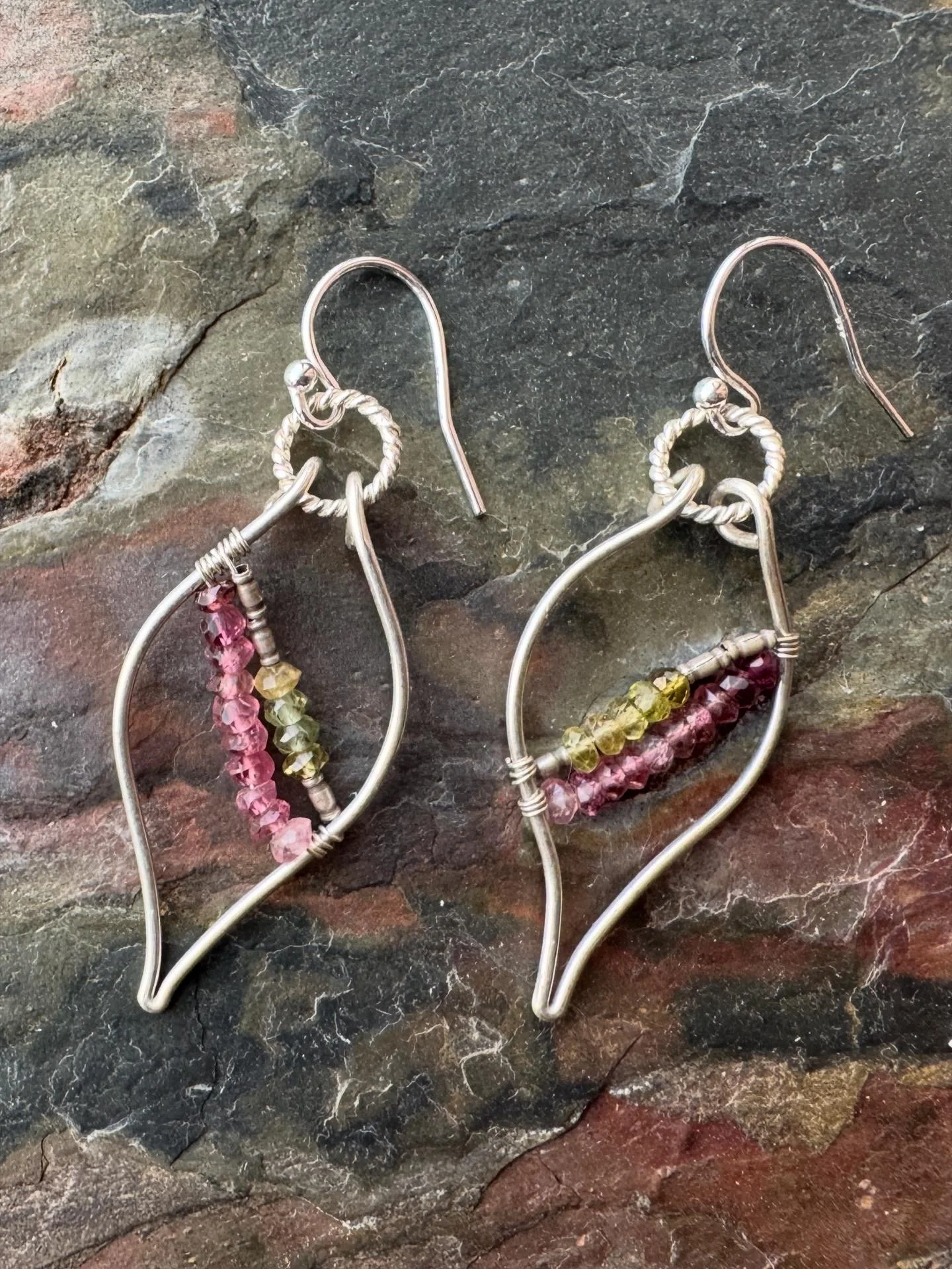 Tourmaline and Silver Frame Earrings