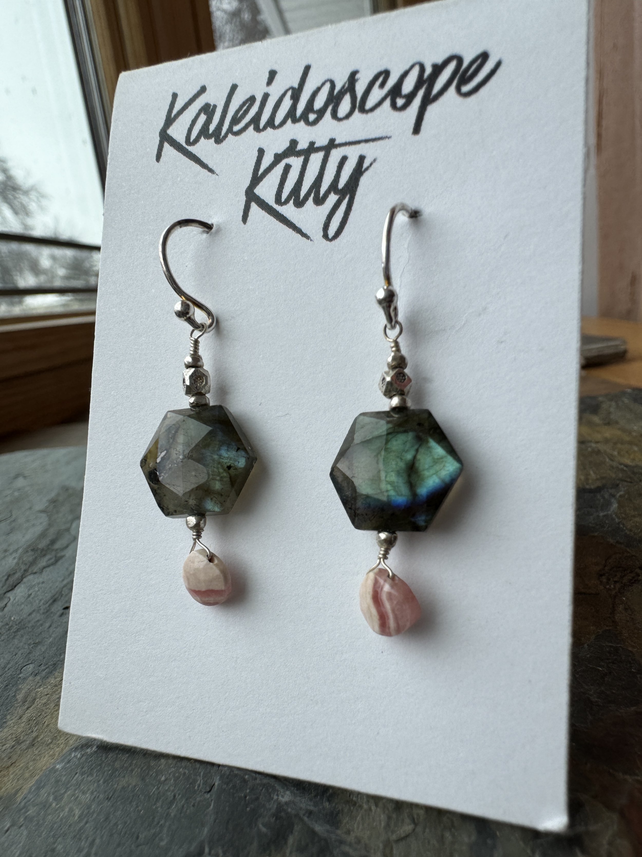 Labradorite and Rhodocrosite Earrings