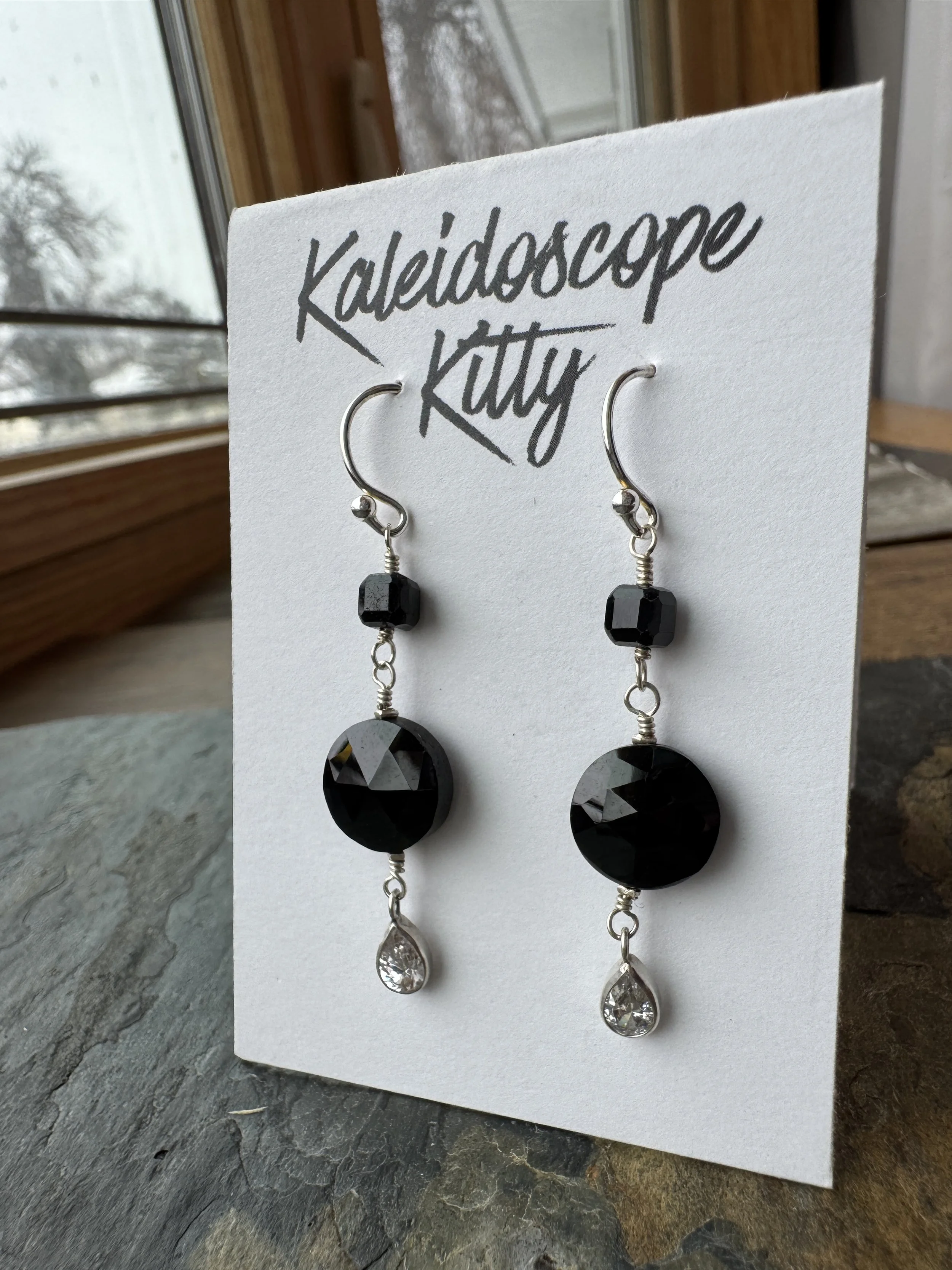 Black Spinel and Cubic Zirconia drops  Earrings
