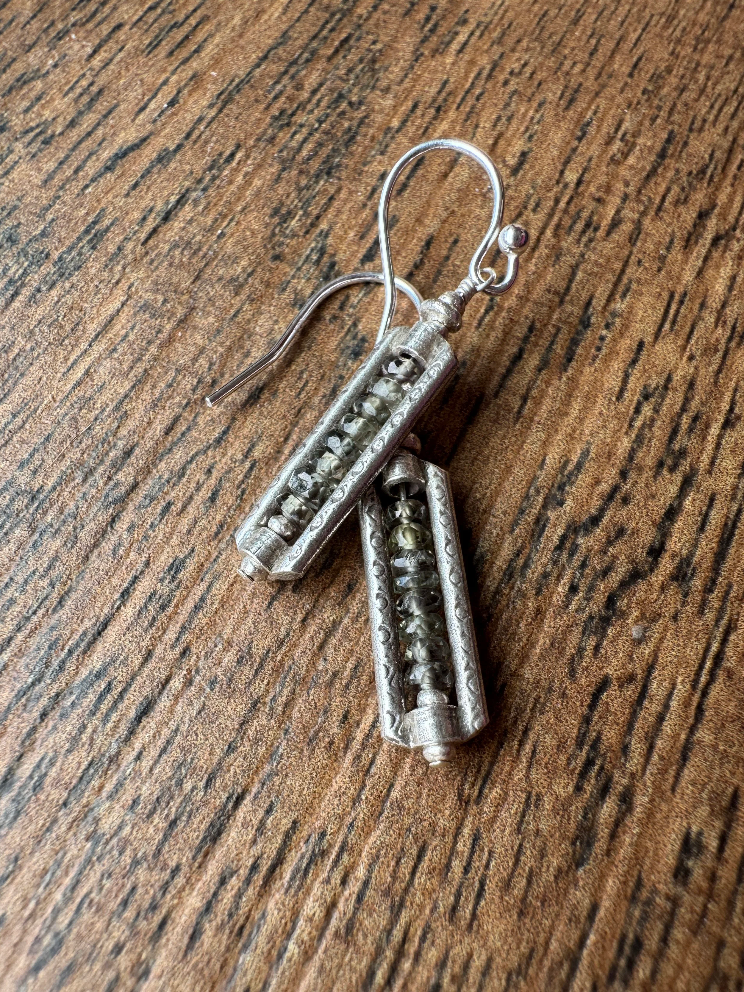 Sapphire and Thai Silver Frame Earrings