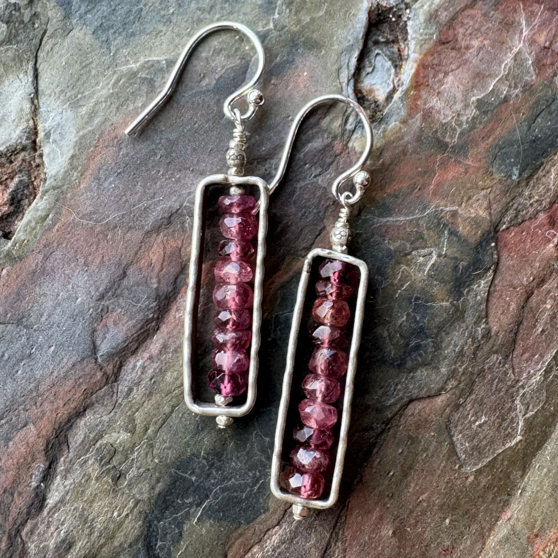 Pink Tourmaline and Thai Silver Frame Earrings