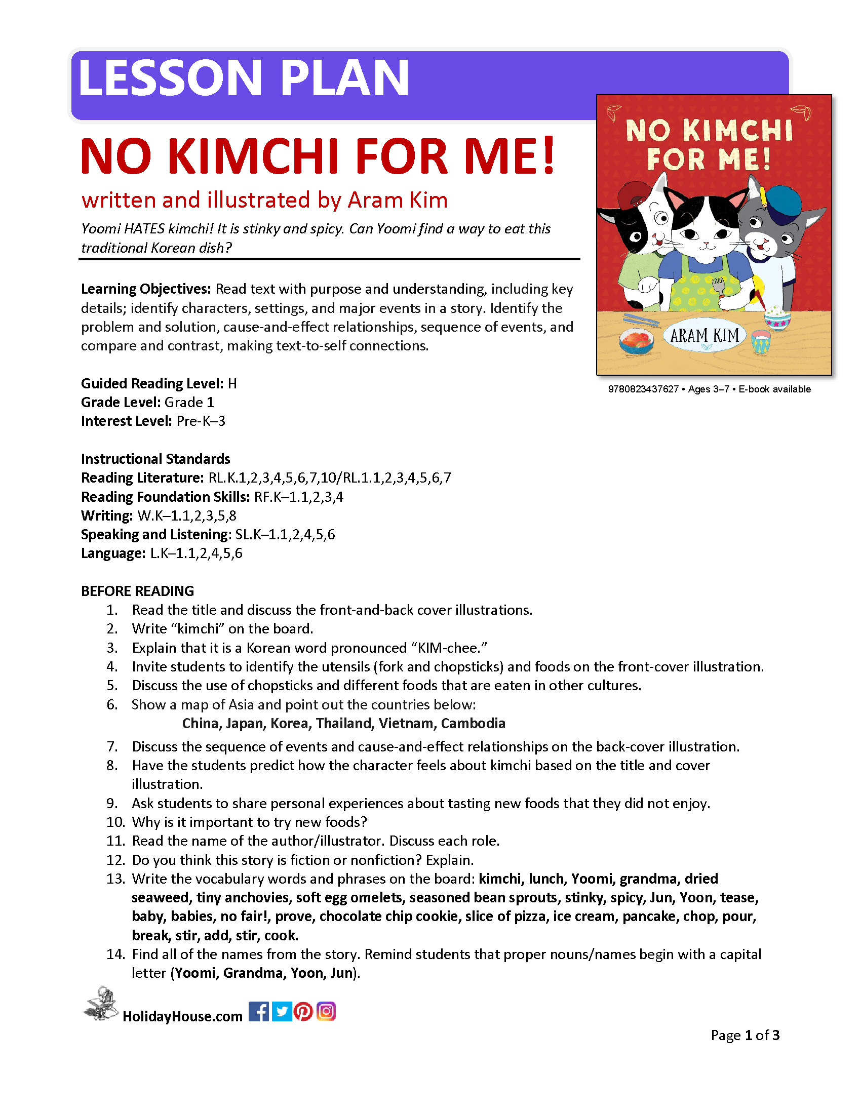 Download the official Lesson Plan for NO KIMCHI FOR ME!