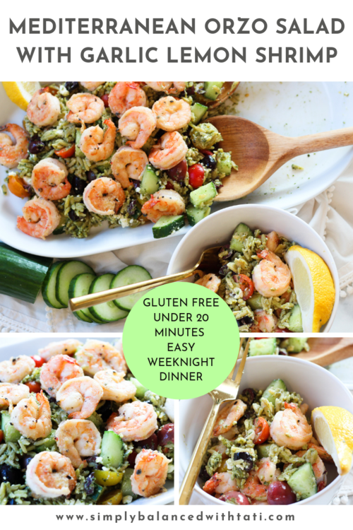 Mediterranean "Orzo" Salad Garlic Lemon Shrimp