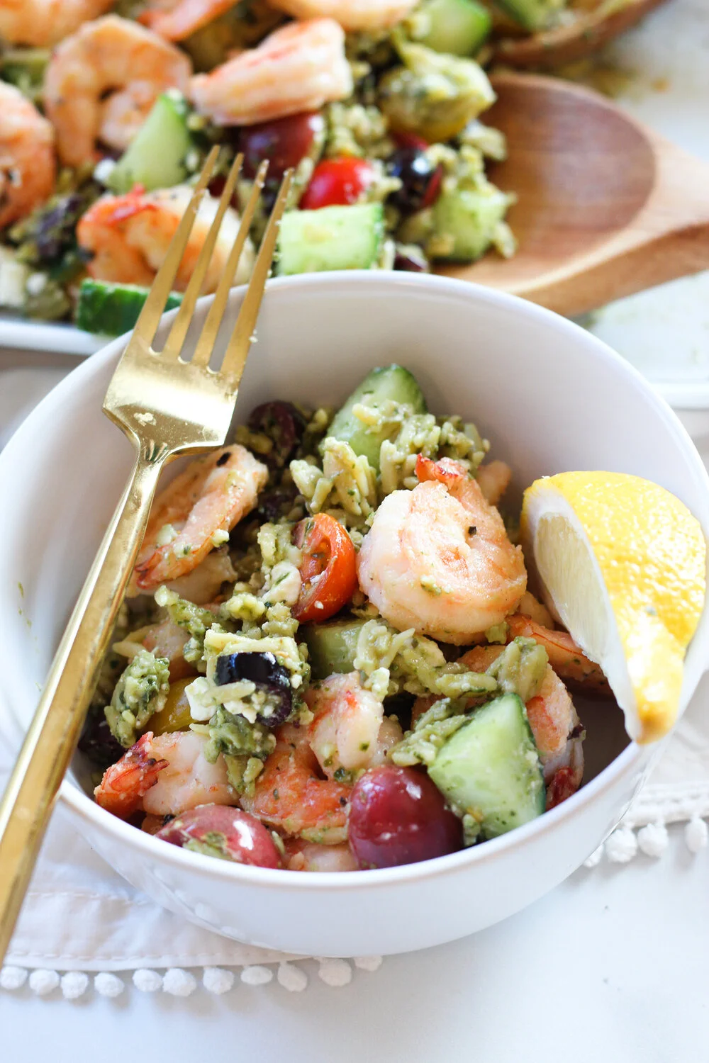 Mediterranean "Orzo" Salad Garlic Lemon Shrimp