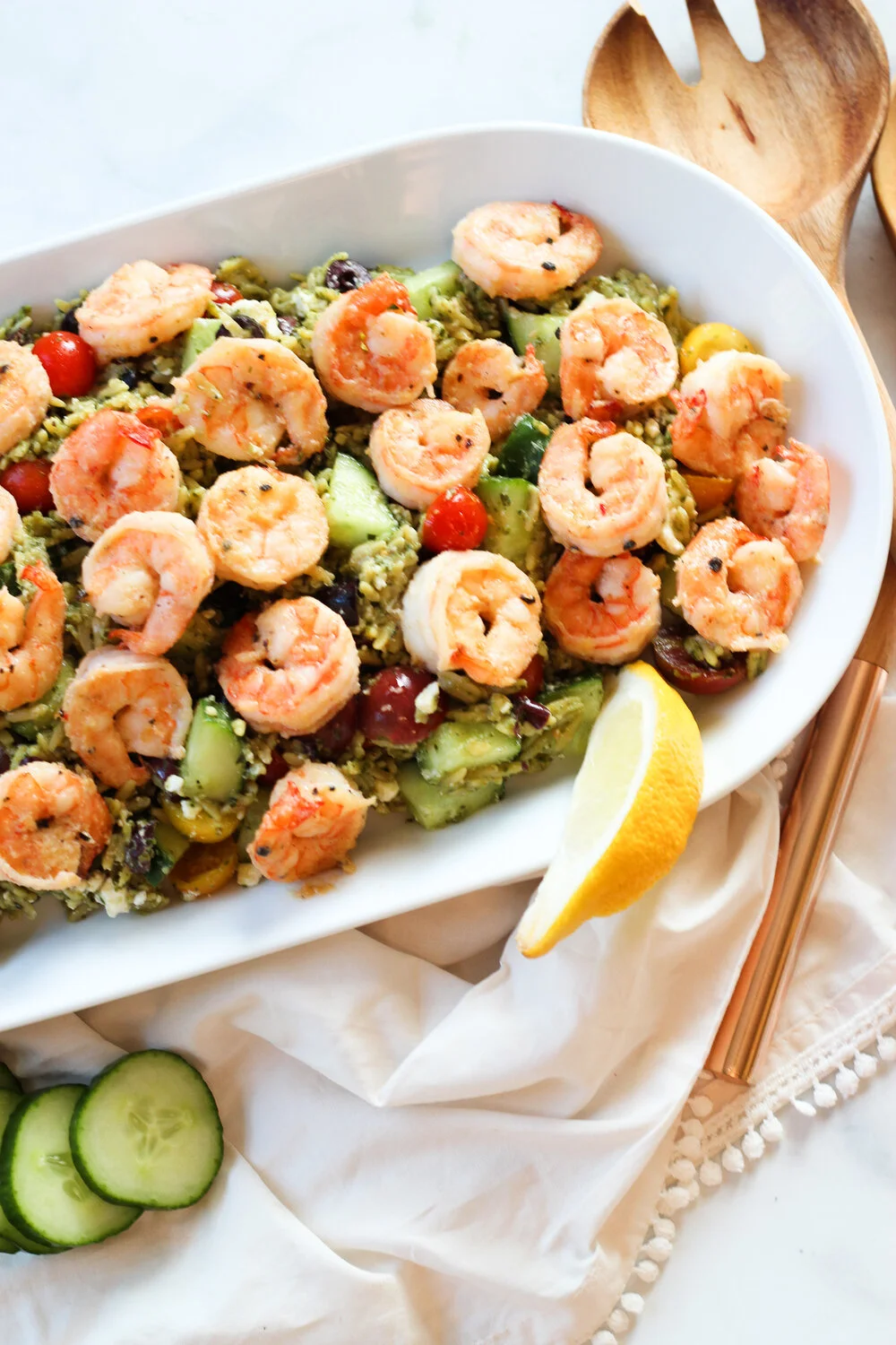 Mediterranean "Orzo" Salad Garlic Lemon Shrimp