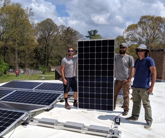 Some of Team Sugar Hollow installing Trinity’s Panels: Matt Buswell, Charlie Nimitz, Cameron Hatfield.