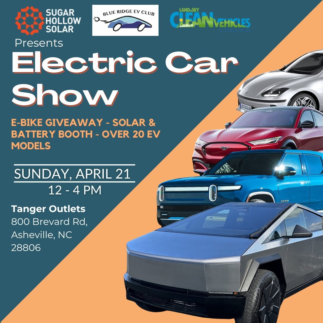 This Sunday is the Drive Electric Earth Month Car Show where we&rsquo;ll be announcing the winner of our E-bike Giveaway! 

We&rsquo;ll be there with the Sugar Hollow Solar Educational Trailer to talk solar power and battery backup. 

Come find out i