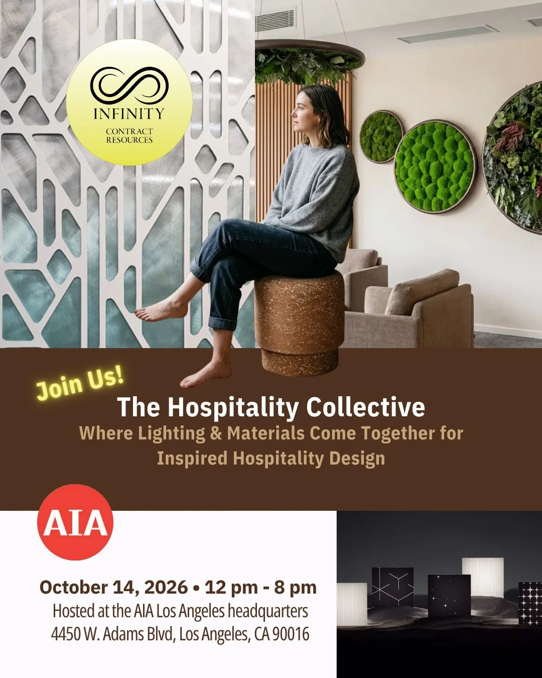 LA designers, we hope to see you Wednesday! ✨

Join Infinity Contract at The Hospitality Collective, a day of design inspiration, materials, lighting, CEU presentations, and connecting with the hospitality design community.

Come see what we're shari