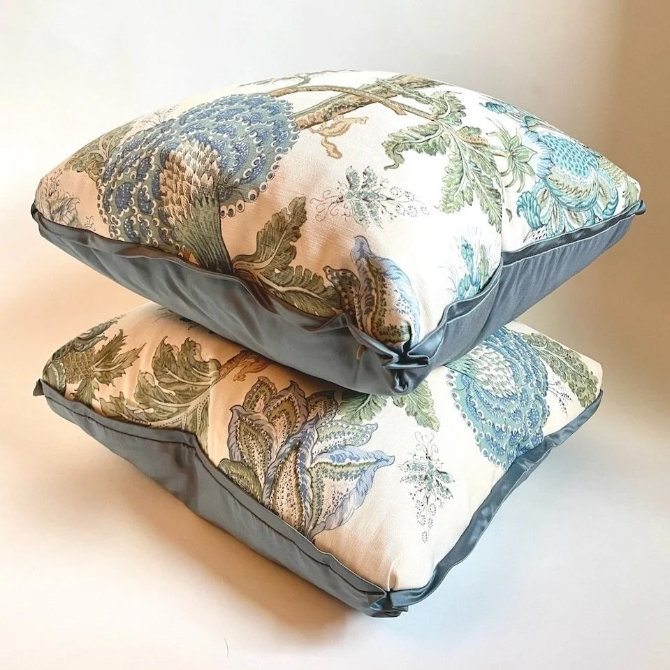 Pair of Bennison Dragon Flower Throw Pillows