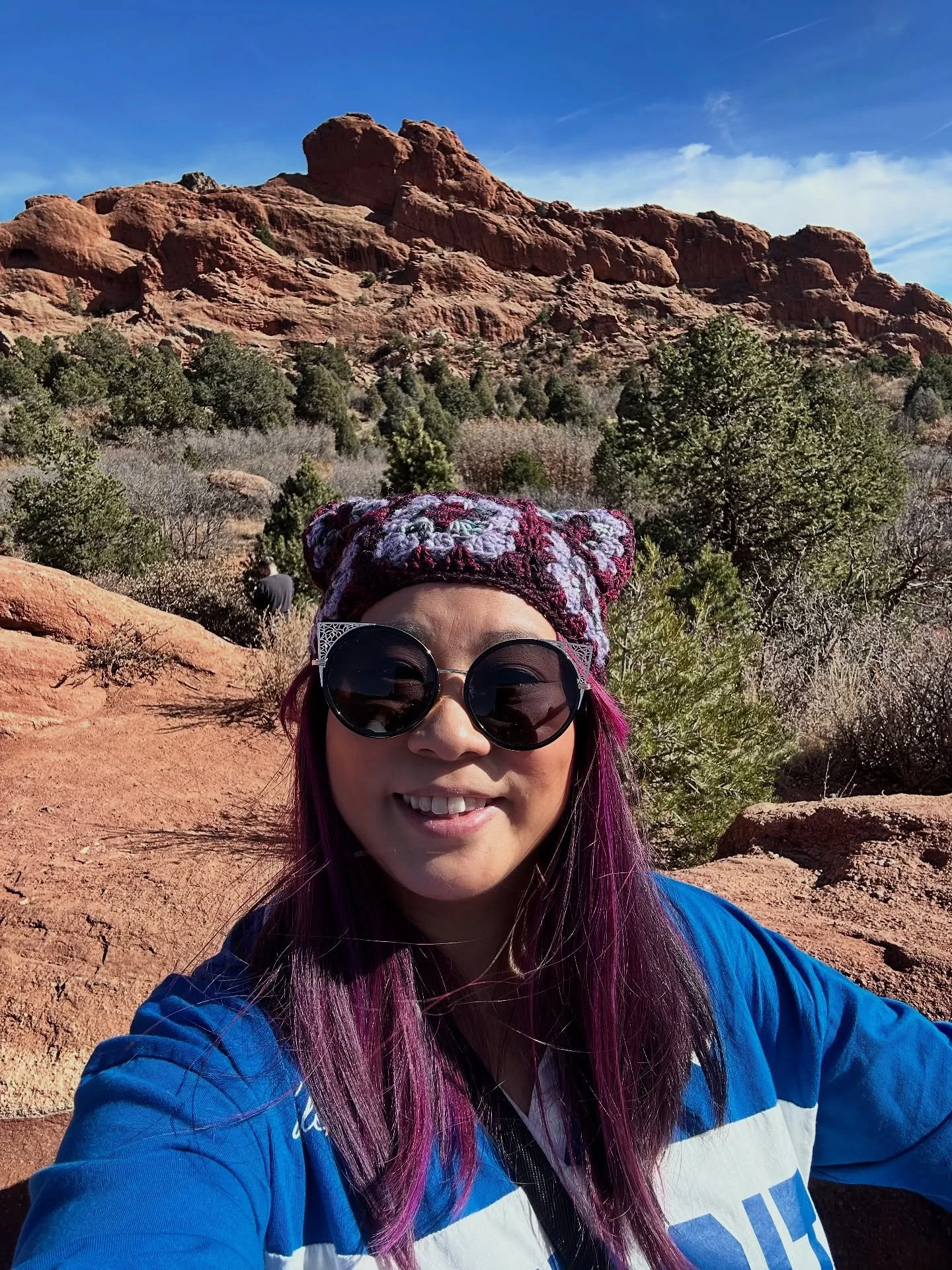 Impulse cast-on a little granny square hat right before coming to Colorado for a wedding. I was incredibly influenced by @cicely.rae when I saw their hat in a reel. Now I have something I made that matches my hair. 😆 All scraps from old projects! I 