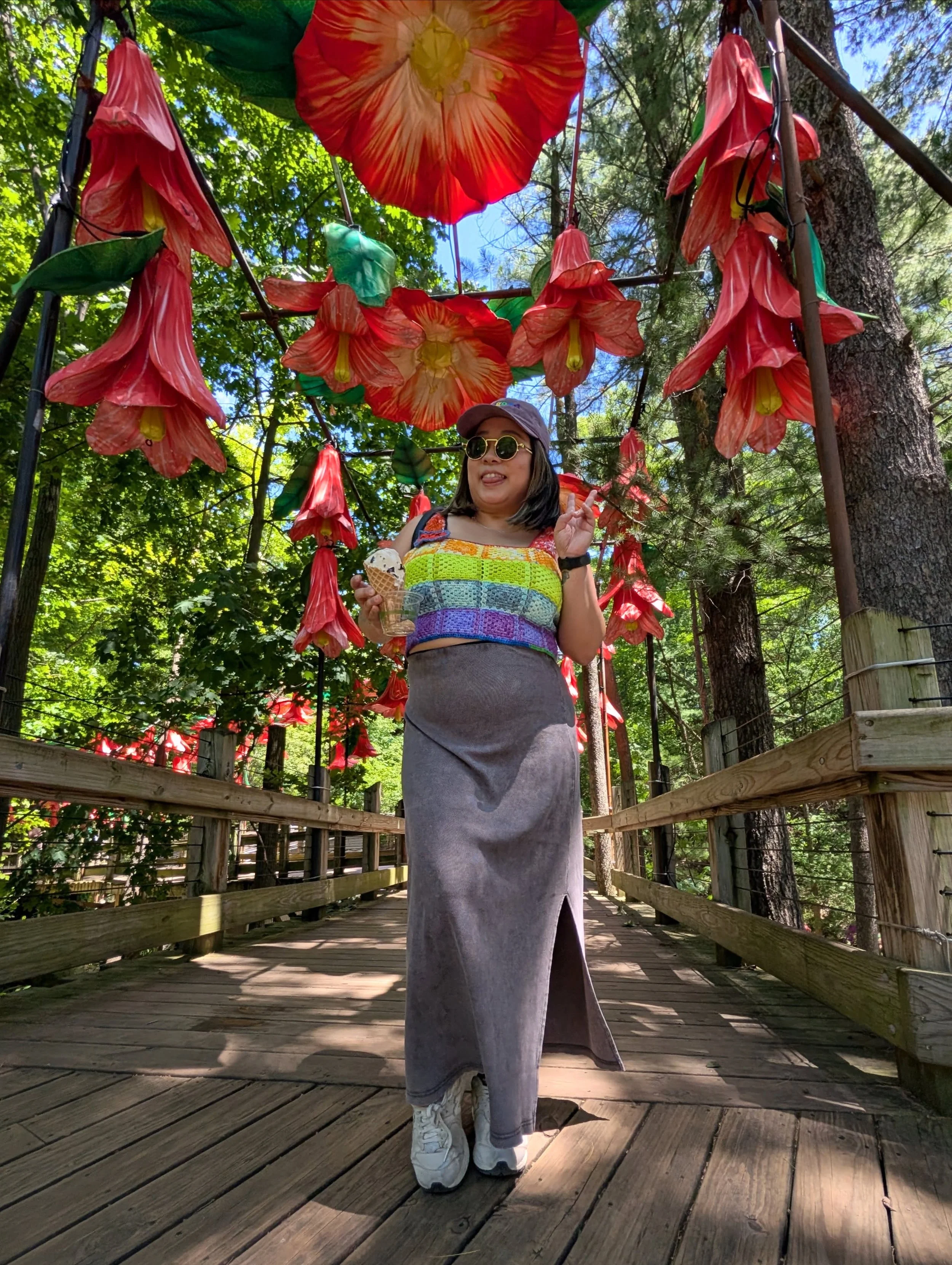 Happy Pride 🏳️&zwj;🌈🏳️&zwj;⚧️

I got so many compliments on my self-drafted granny squares made with rainbow color yarn scraps. This one I made for #MakeItGayMAL2025. We had hours to spend around the west side of the state in Grand Rapids before t
