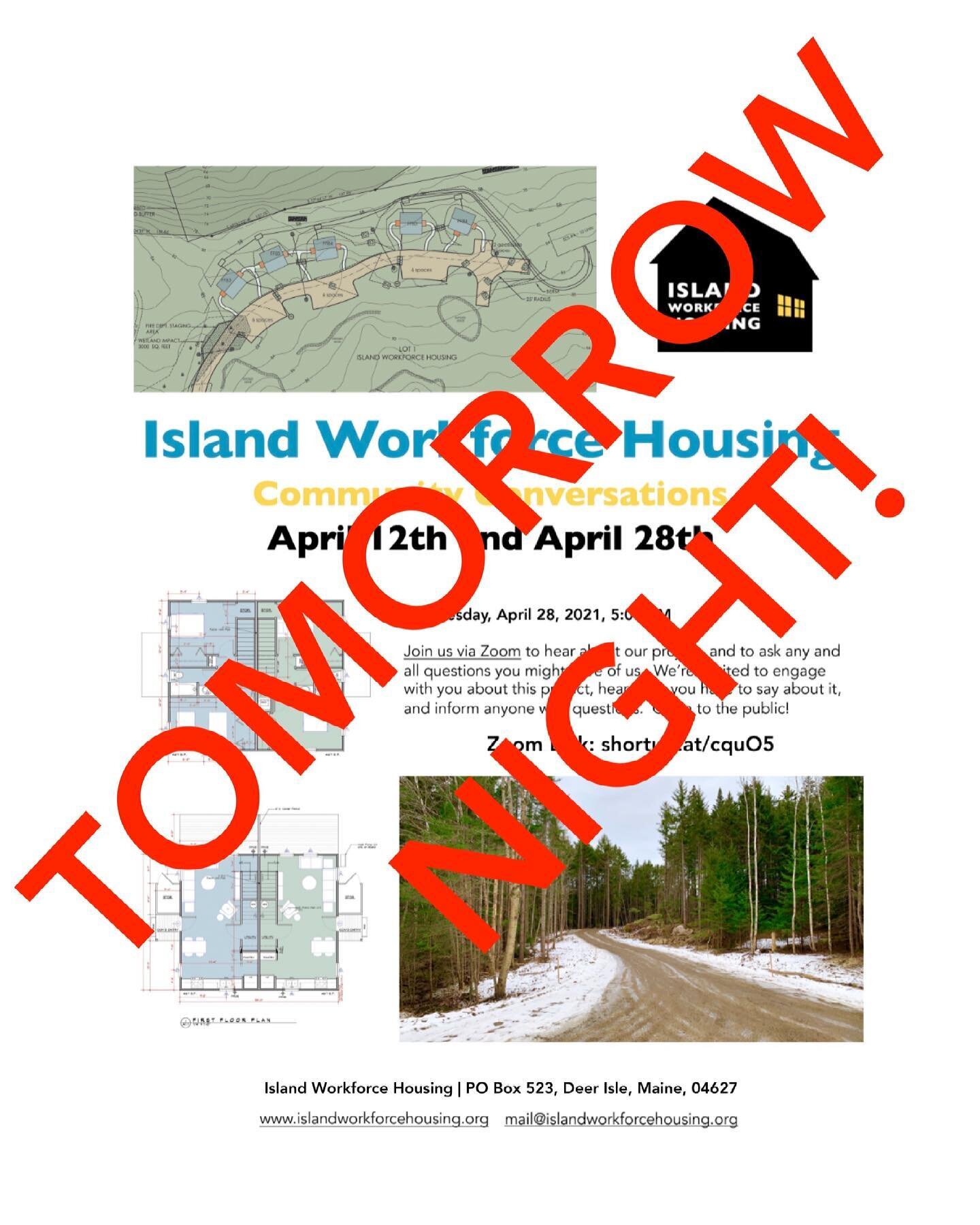 Reminder! Island Workforce Housing will be hosting a Community Conversation tomorrow, Wednesday April 28th. This event will be open to the public and taking place over Zoom&mdash;look at our website for the meeting invitation, link in bio. We encoura