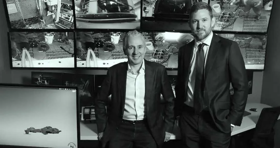 Telstra chief executive Andy Penn and Fugro general manager Sam Forbes at today’s launch of the ROC facility. Credit: Justin Benson-Cooper