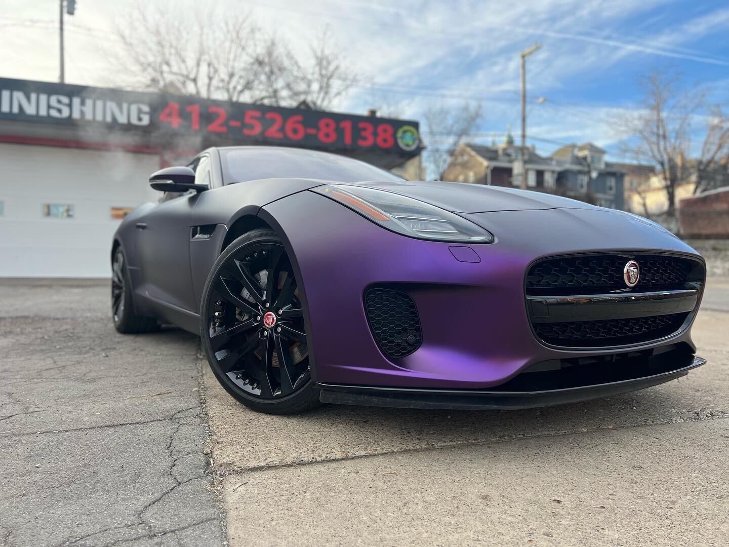 We finished up this absolutely gorgeous Ftype for a customer in @kpmfvinyl matte purple black iridescent. #jaguar #ftype