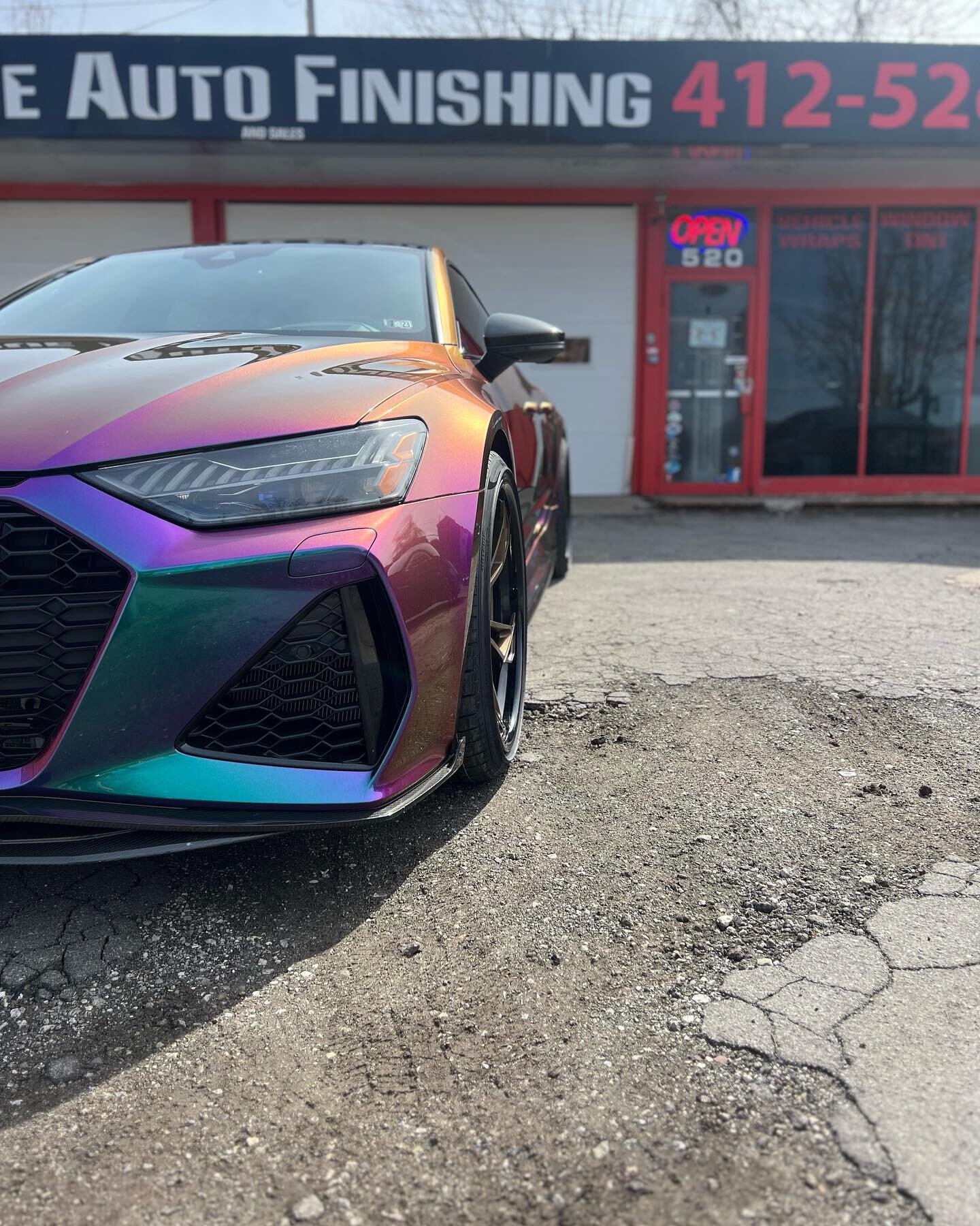 We finished Mikes @audi rs7 in this wild @antisocialsocialclub special edition vinyl, and protected it with @xpel and we think the @vorsteiner wheels and @akrapovic compliment the new look perfectly.