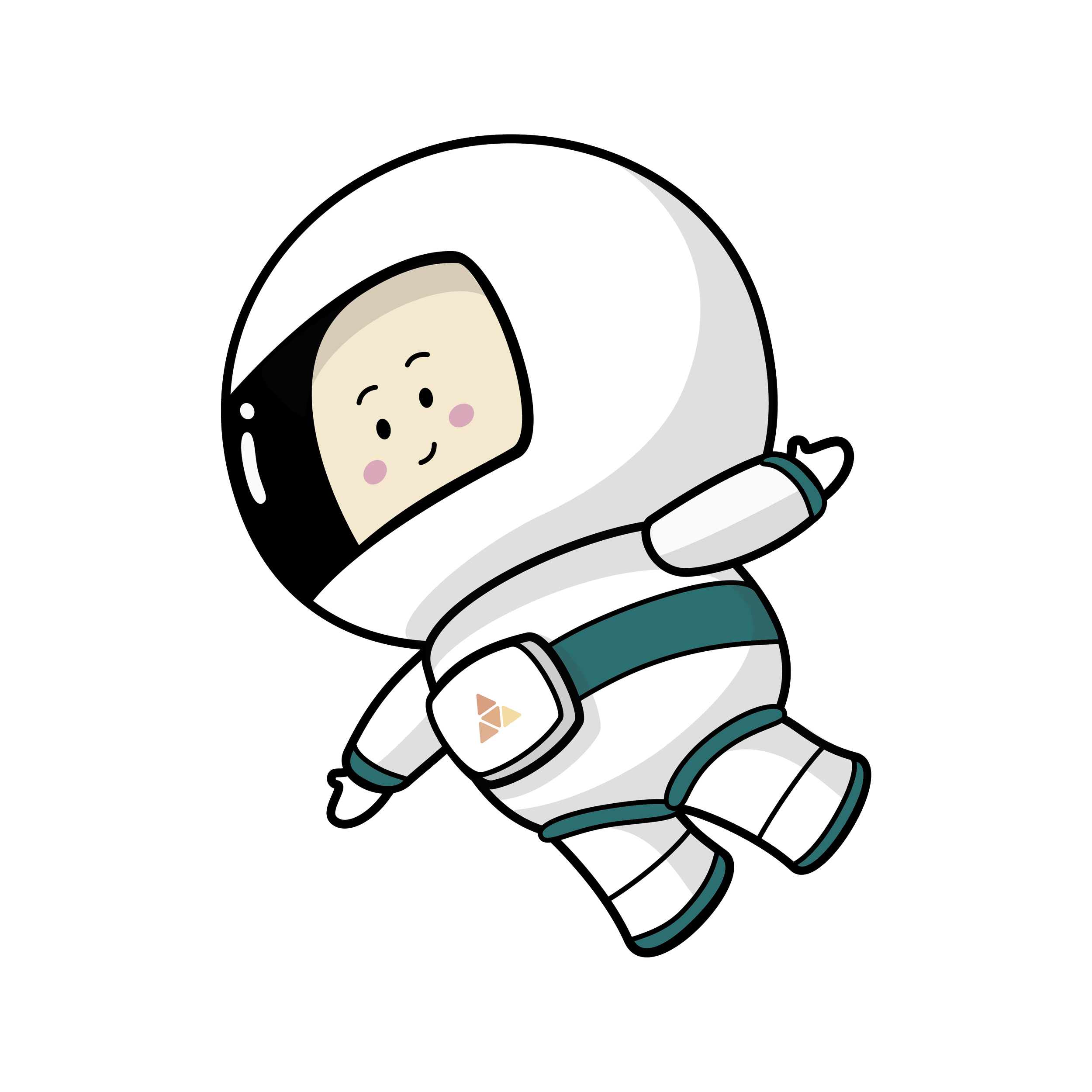Pearl, the cartoon astronaut character designed as the virtual agent avatar for the career assistant. White spacesuit with teal trim and the Pathway2Careers logo on the chest.