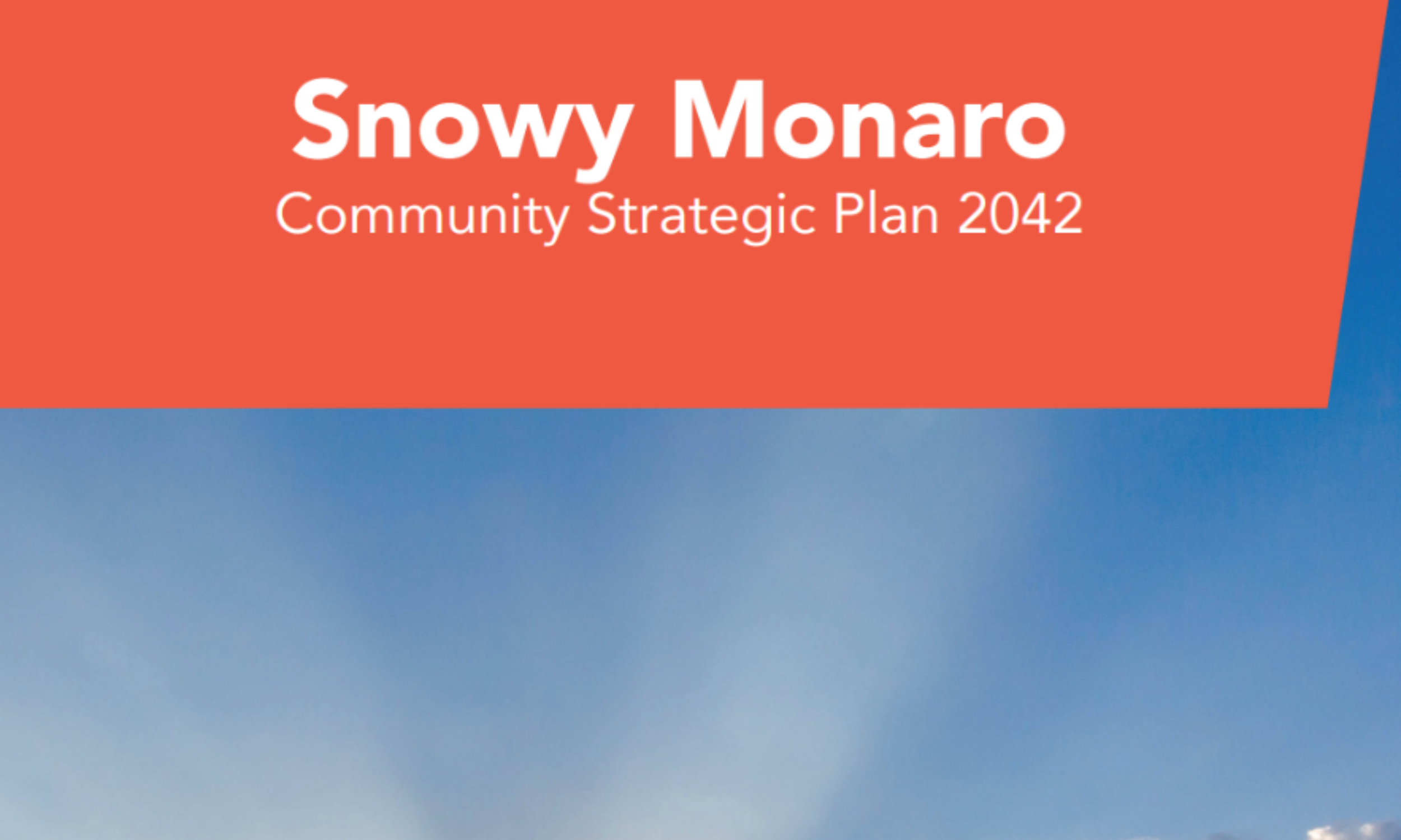 Snowy Monaro Community Strategic Plan 2042 cover with sky background.