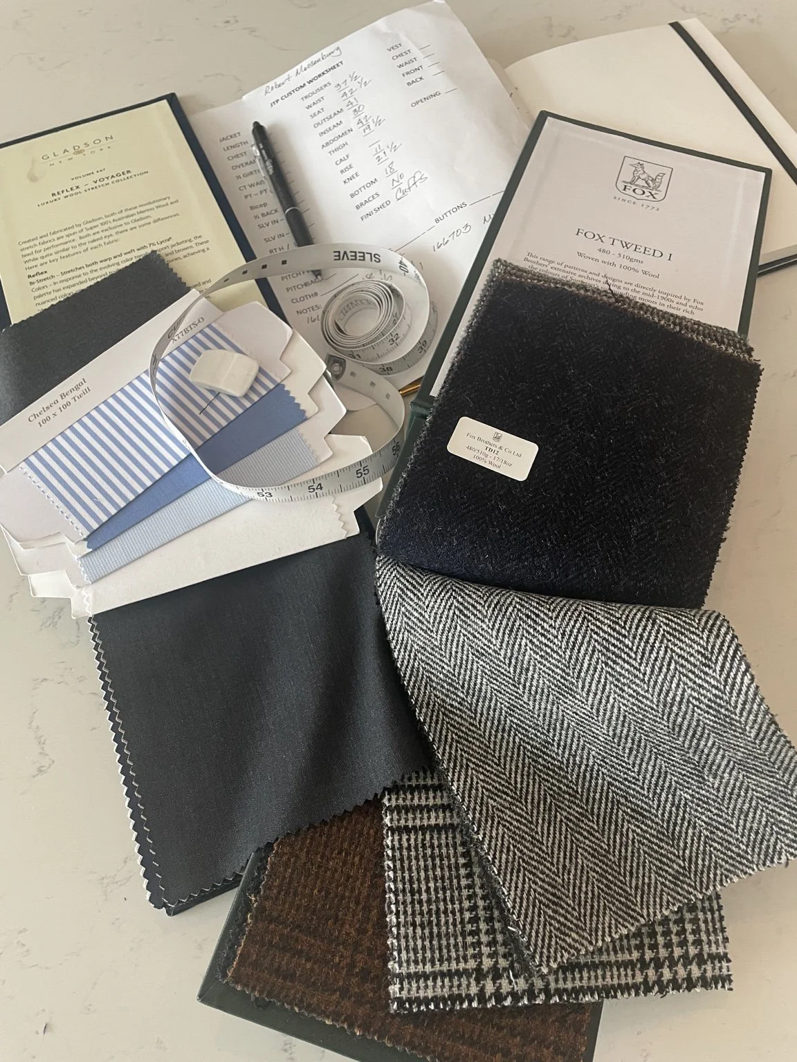 A curated presentation of cloth, color and wardrobe options.