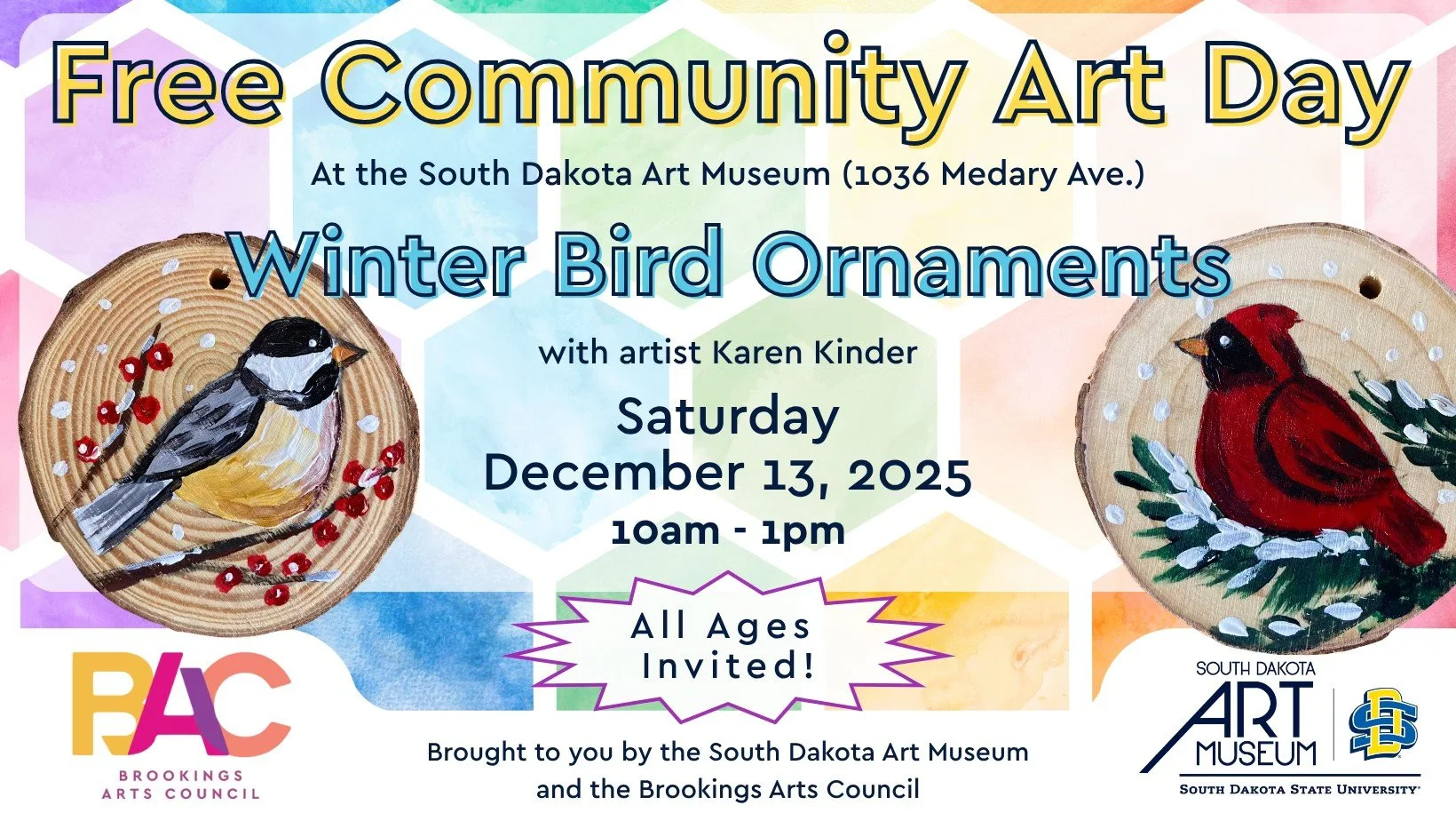 Free Community Art Day – Winter Bird Ornament Painting at the South Dakota Art Museum