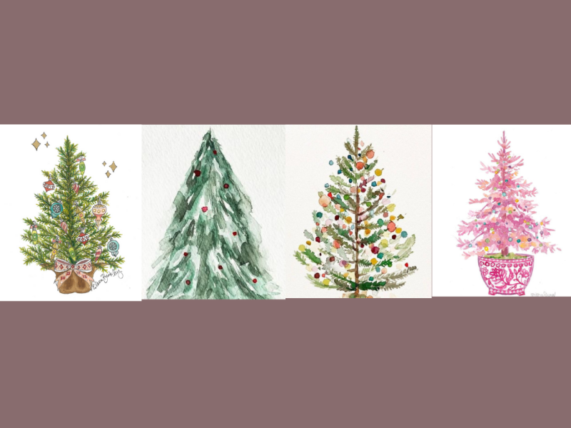 Watercolor Christmas Trees Paint n’ Sip at Mosaic Wine Bar – Holiday Class with Eileen Binkley