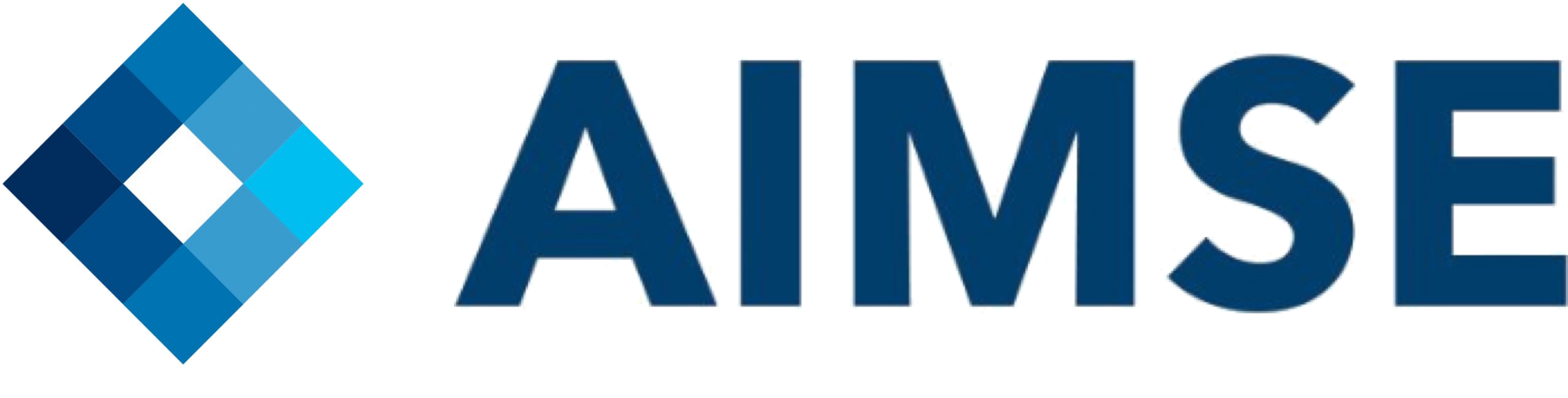 Logo with a blue diamond shape made of smaller squares and the text 'AIMSE' in blue capital letters.