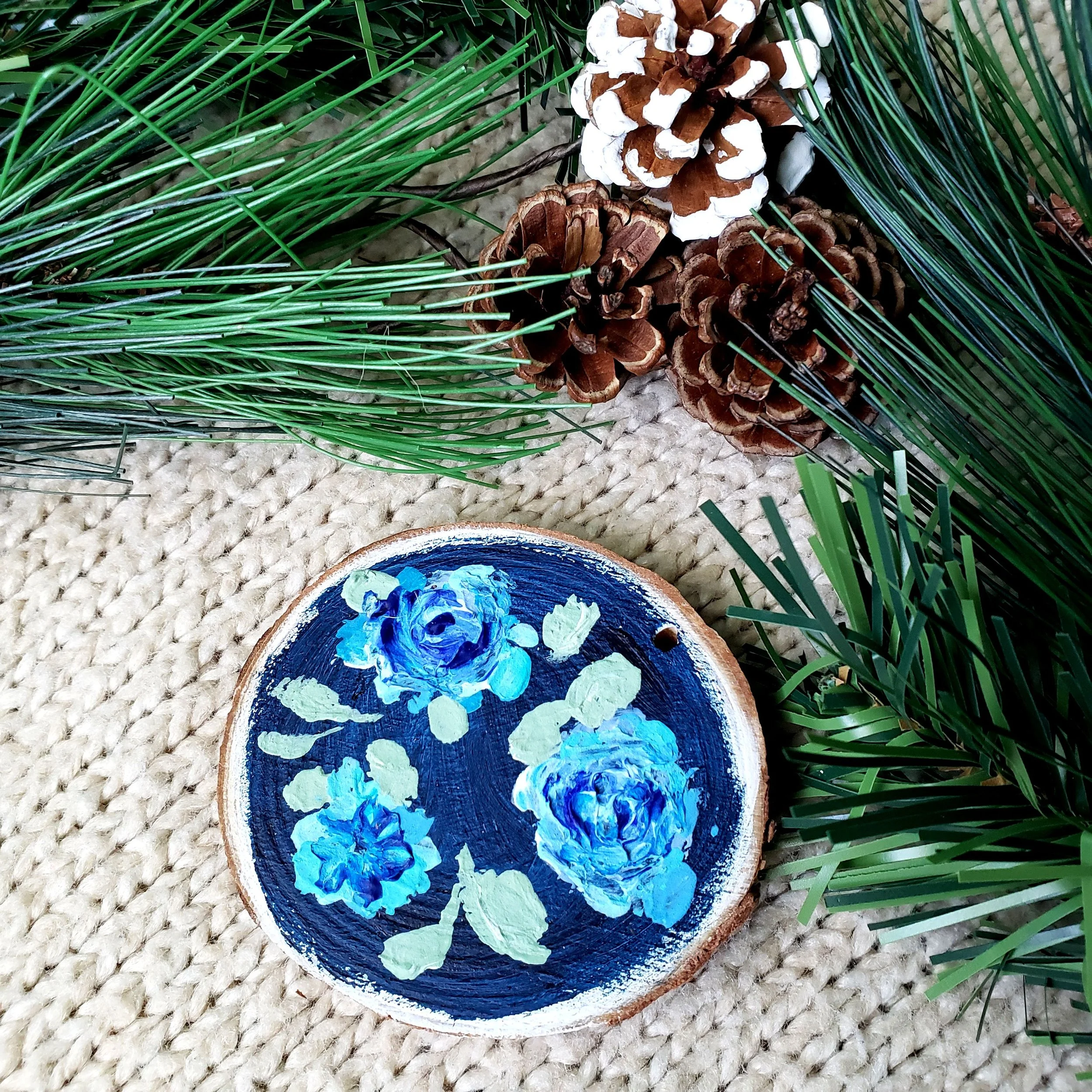 Floral Wood Slice Ornament No. 1