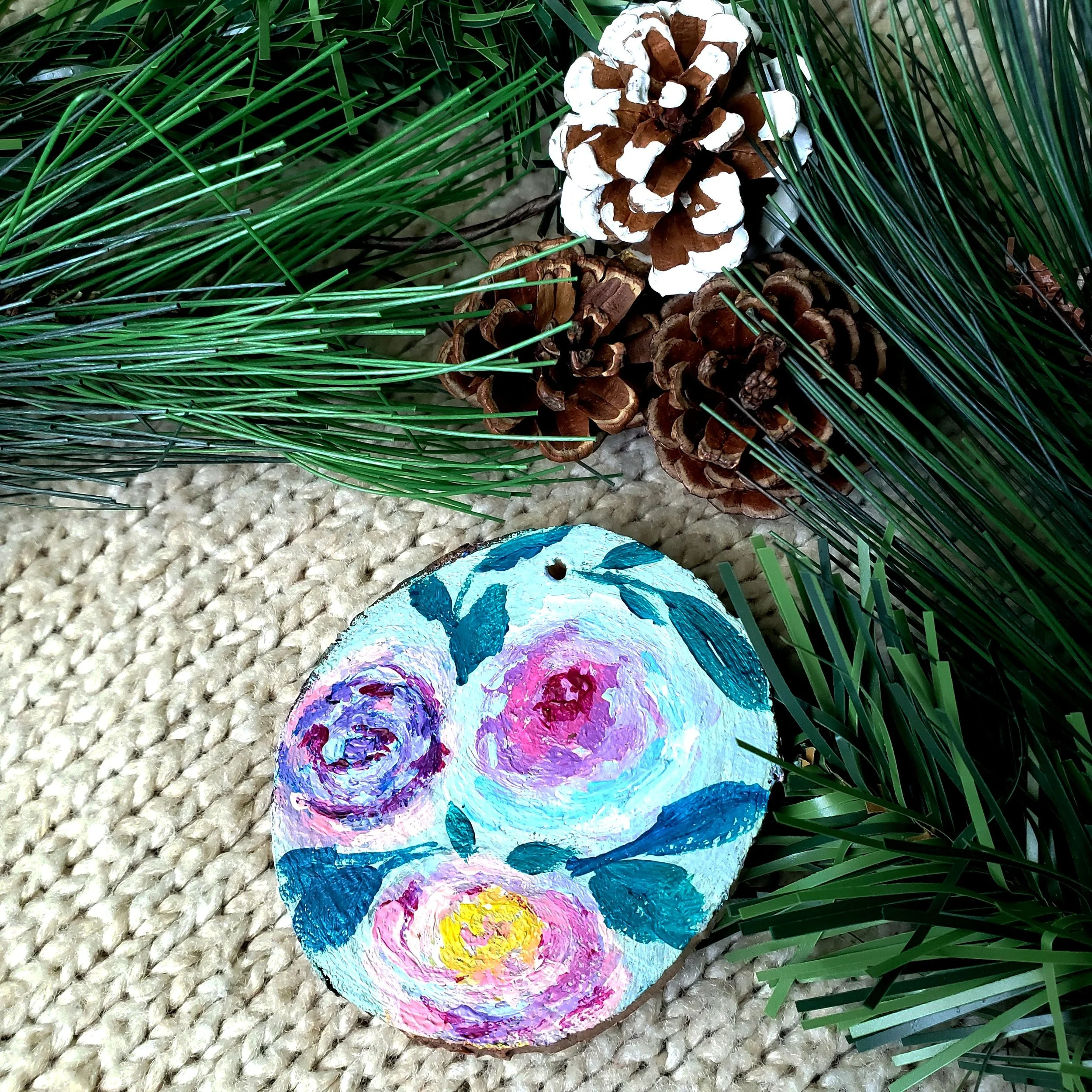 Floral Wood Slice Ornament No. 7