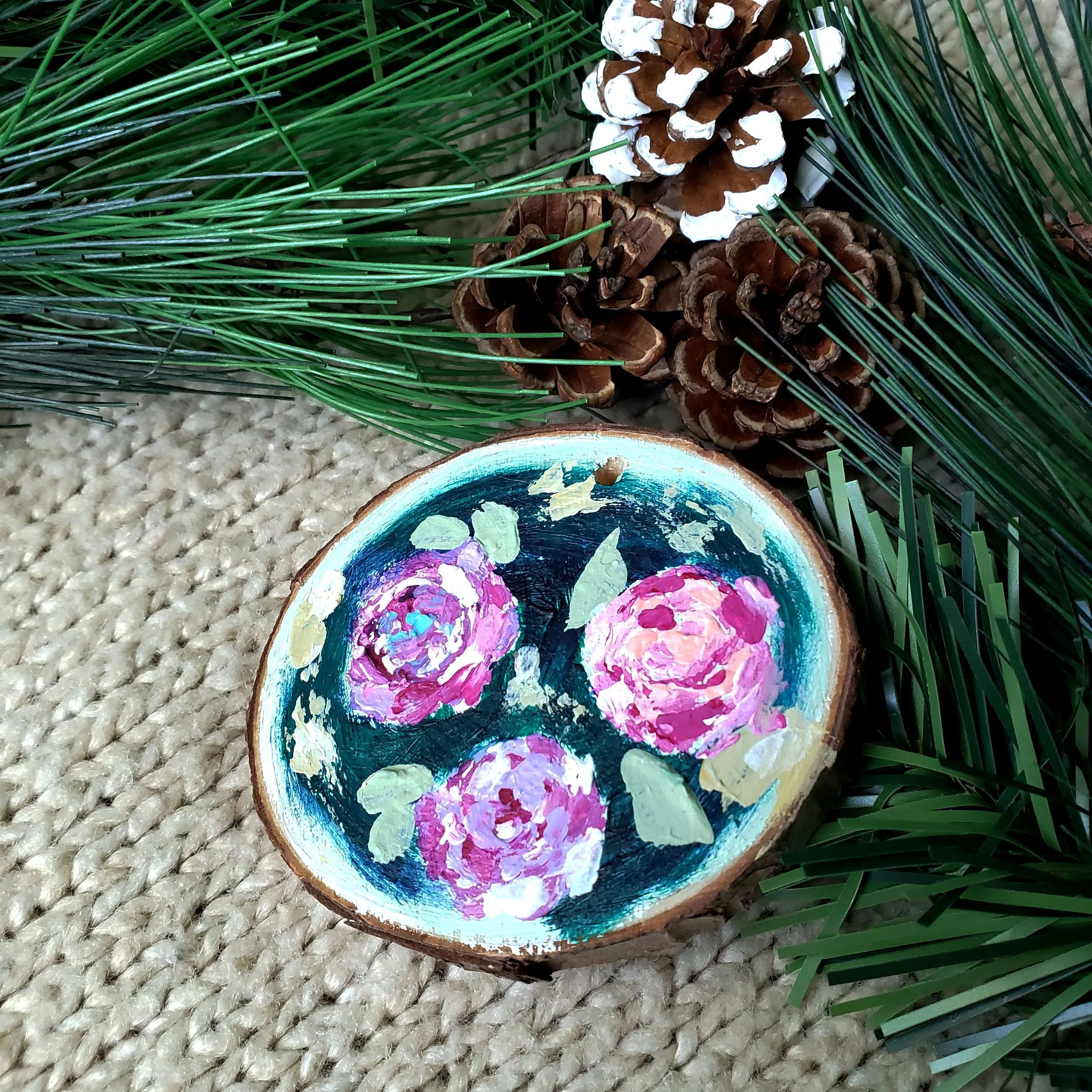 Floral Wood Slice Ornament No. 3