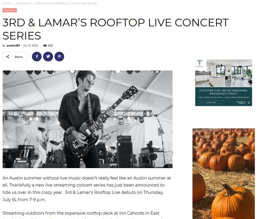 It’s important to reach audiences outside of your network. In this example, 365 Things Austin promotes 3rd &amp; Lamar’s  Rooftop Live on their site.