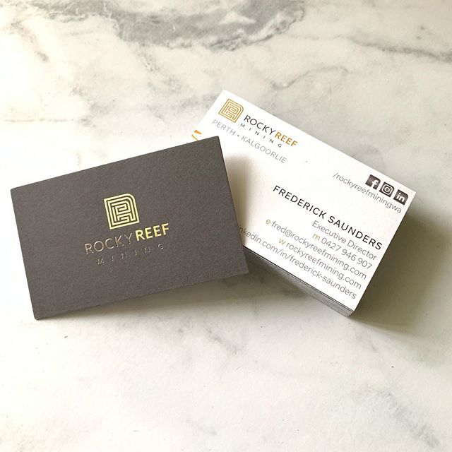 Check out our beautiful new business cards! #rockyreef #goldfoilprint #foilprint #businesscards #businesscarddesign #miningwa #goldmining #kalgoorliebusiness #kalgoorliegold #goldbranding