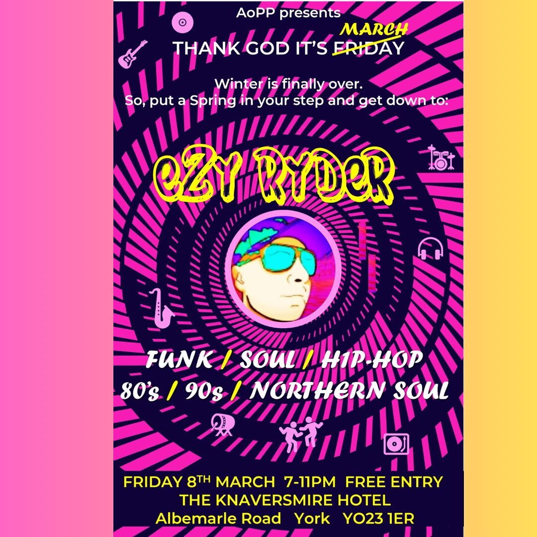 Who&rsquo;s ready for a party?!🕺💃

Join us Friday 8th of March where AOP will be bringing the music scene back to South Bank⚡️

Come and see the amazing @ezyryderash work his magic and bring The Knavesmire to life🍾

Free entry from 7pm🥂

You don&
