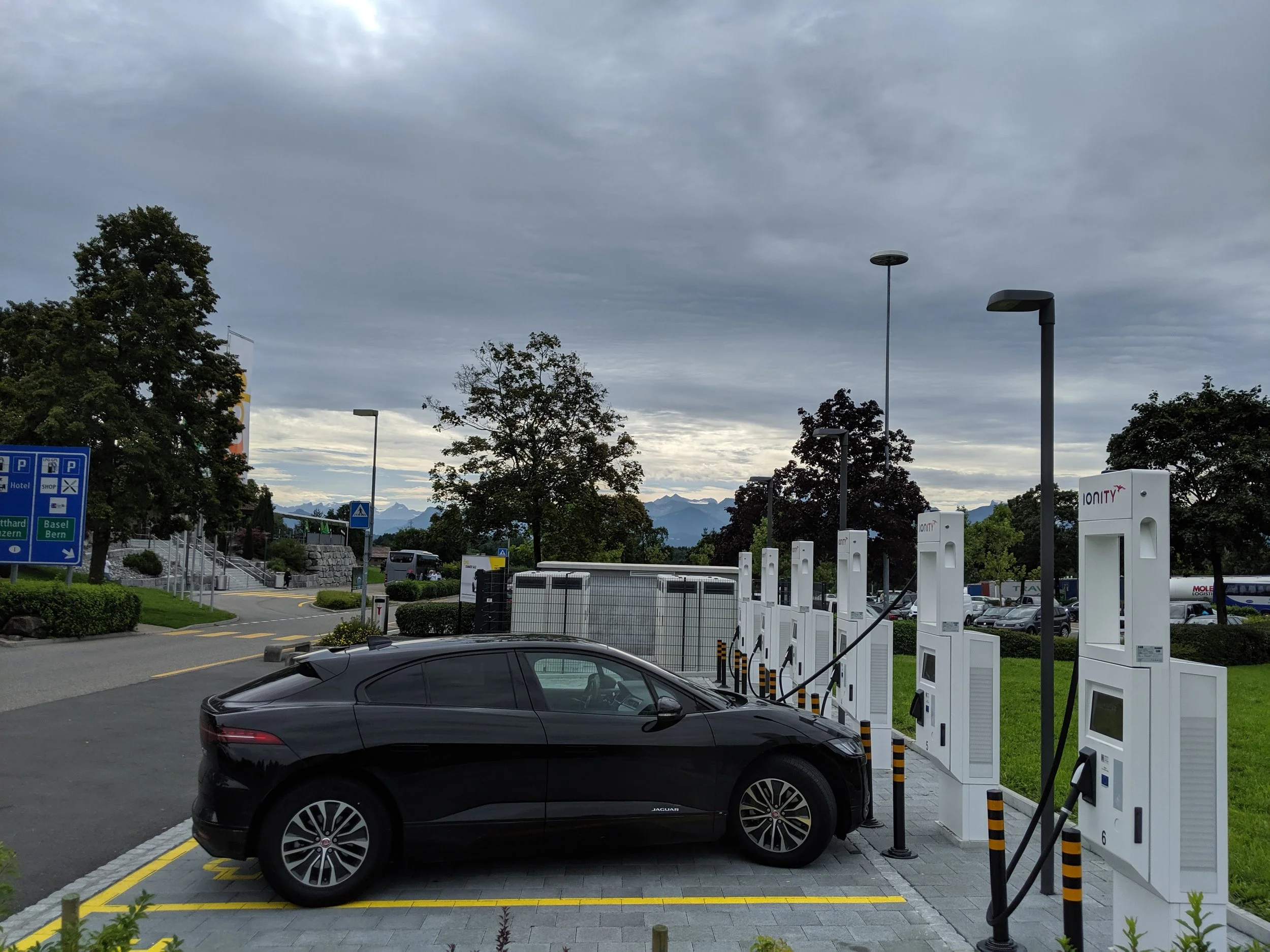 After hours on the road we still didn’t need to charge up, so this is just for show! Ionity Neuenkirch, (CH).