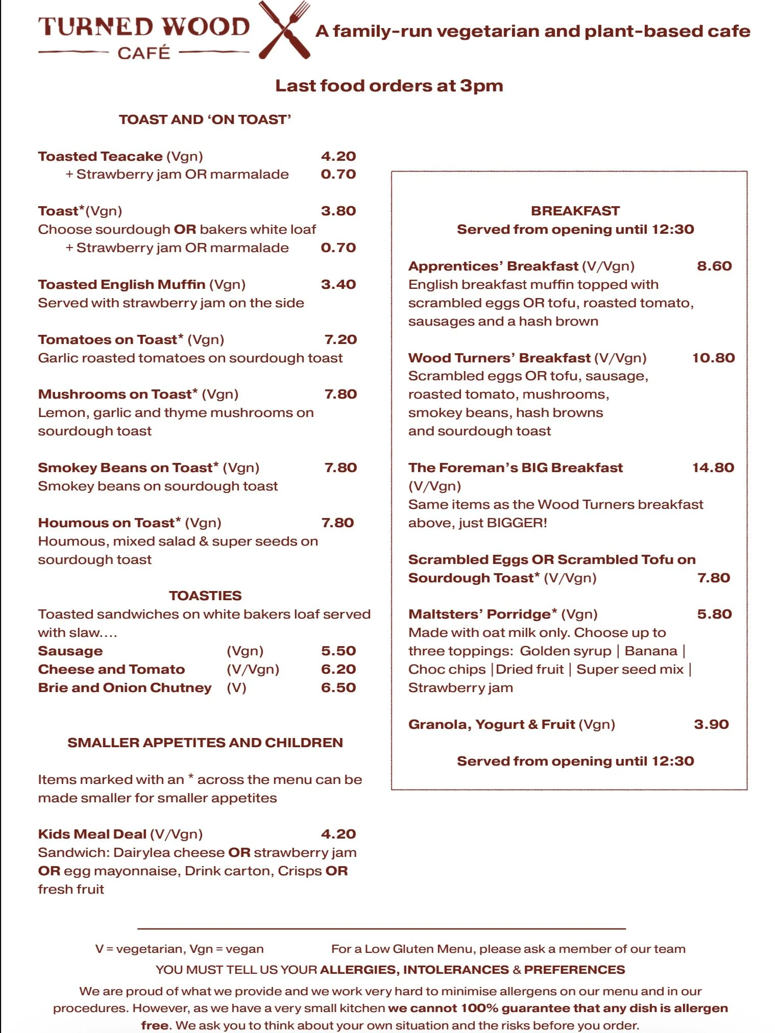Turned Wood Cafe Menu — Coffee With Soul