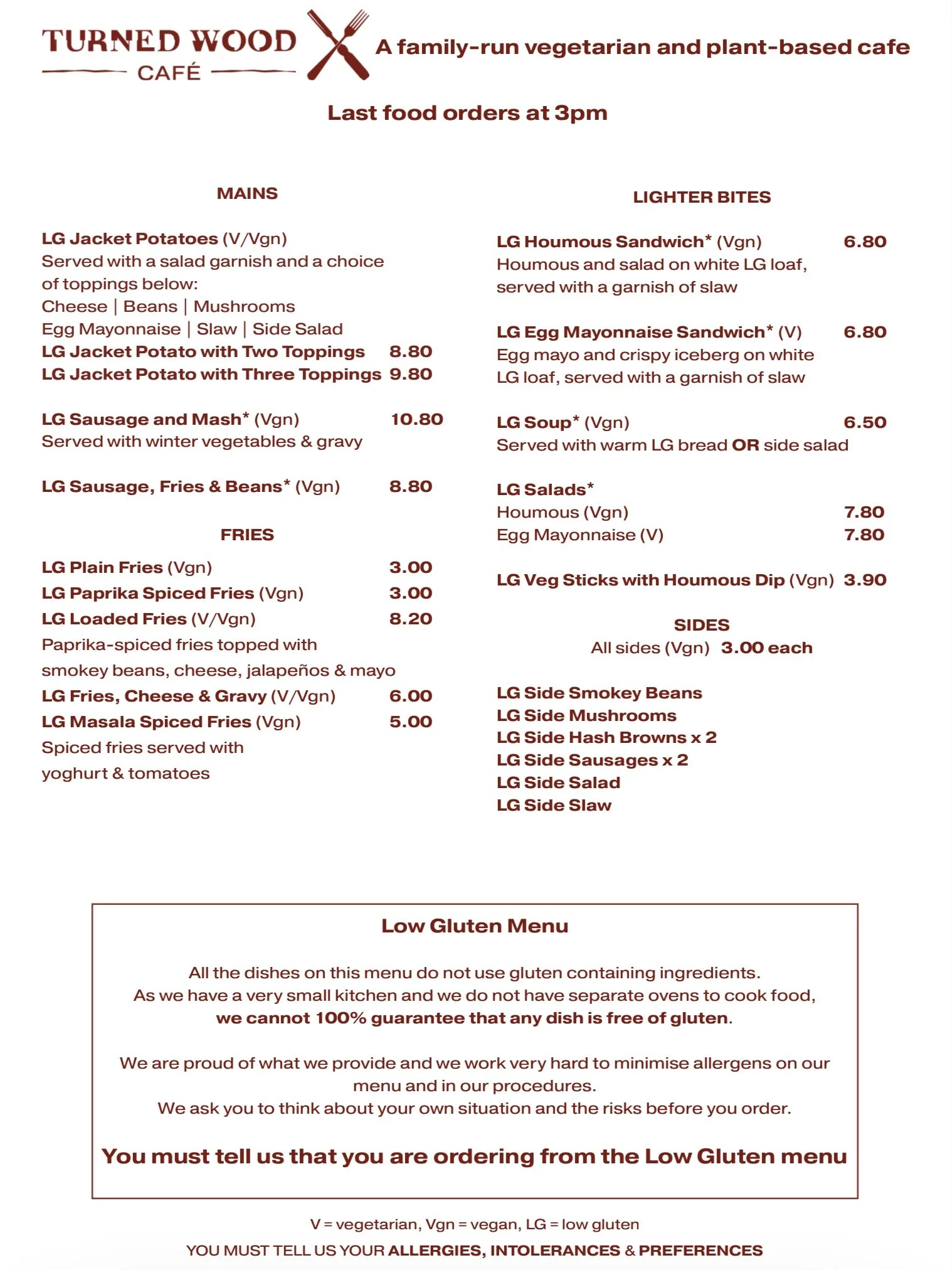 Turned Wood Cafe Menu — Coffee With Soul