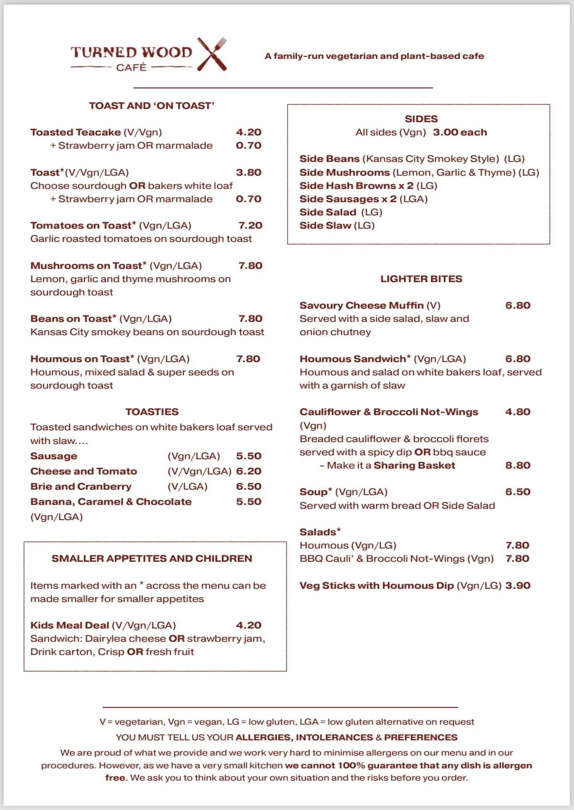 Turned Wood Cafe Menu — Coffee With Soul