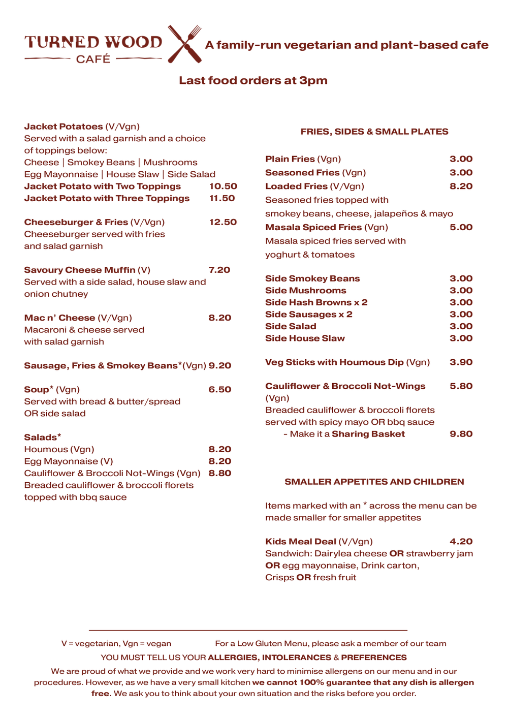Turned Wood Cafe Menu — Coffee With Soul