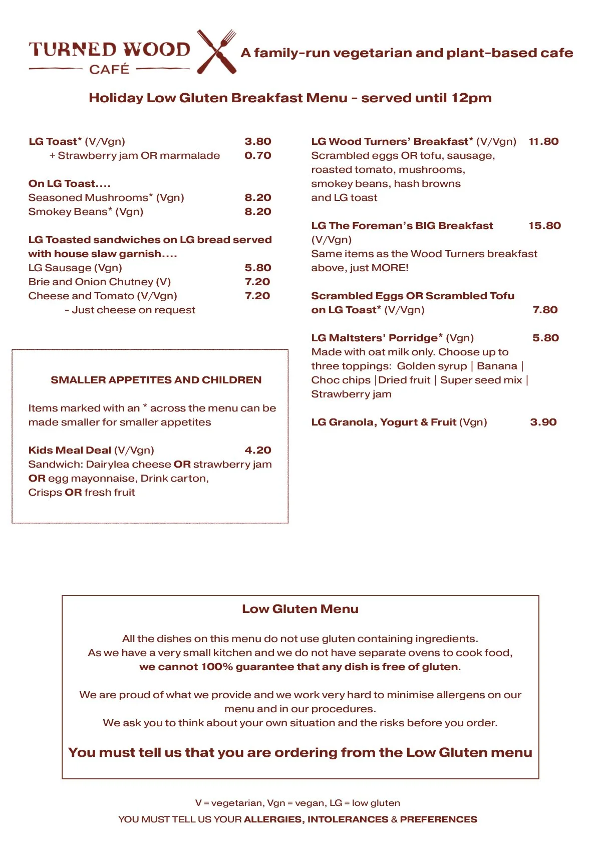 Turned Wood Cafe Menu — Coffee With Soul